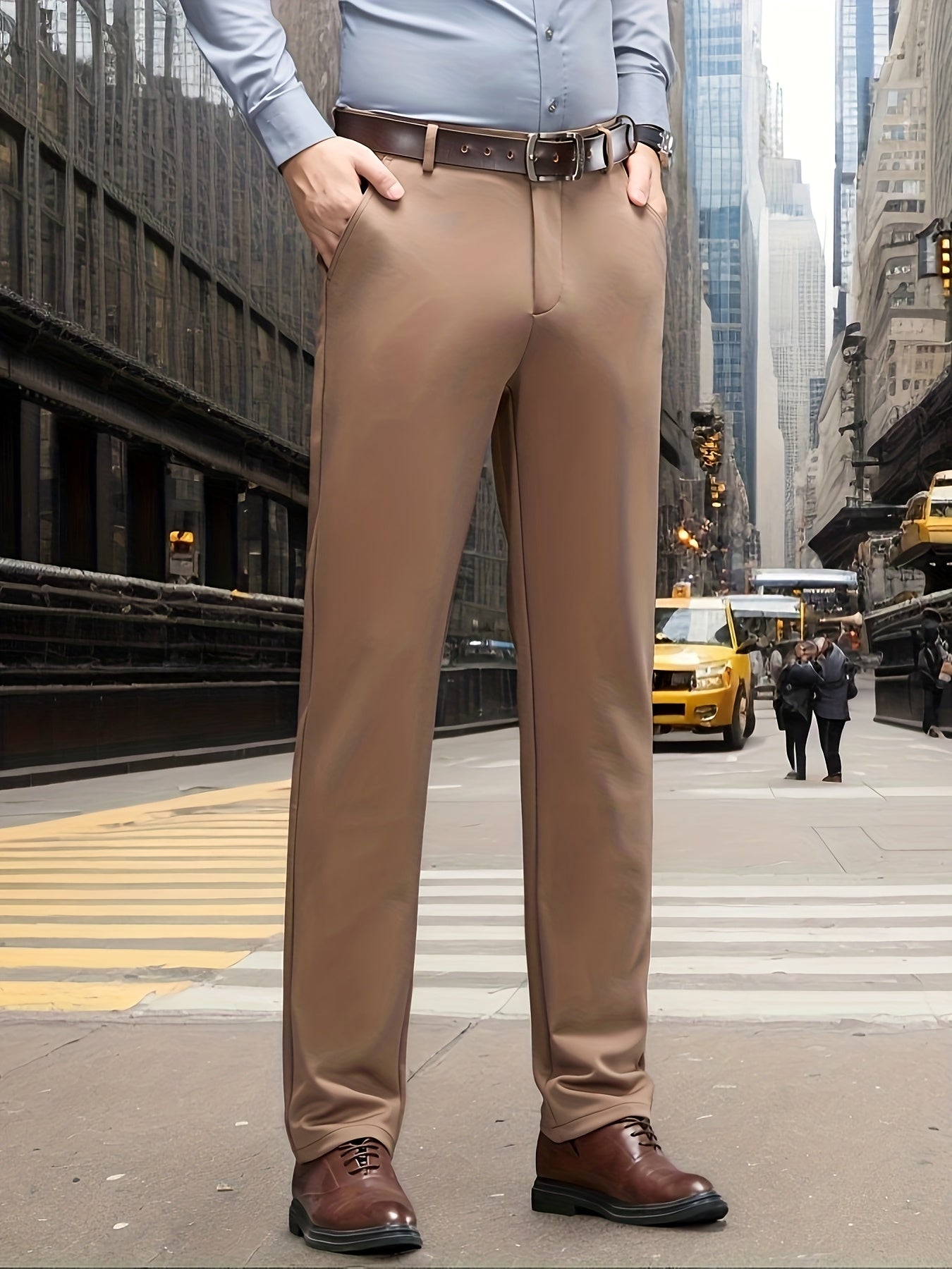 Men's Classic Solid Color Dress Pants - Comfort Fit, All-Season Polyester Blend, Machine Washable - Perfect for Business & Casual Wear
