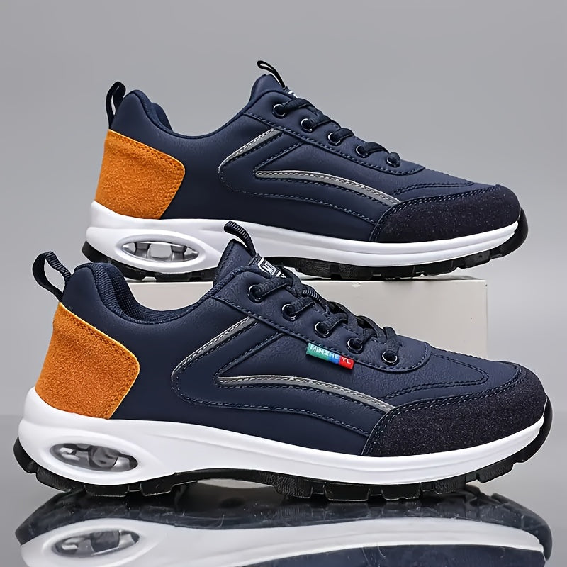 Men's Casual Athletic Sneakers - Low-Top Lace-Up Design, White & Blue Upper with Black Accents, Comfortable Fabric Inner Lining, Durable EVA Sole, PU Material, Perfect for Casual Attire, Casual Sneakers | Lowtop Sneakers | Br