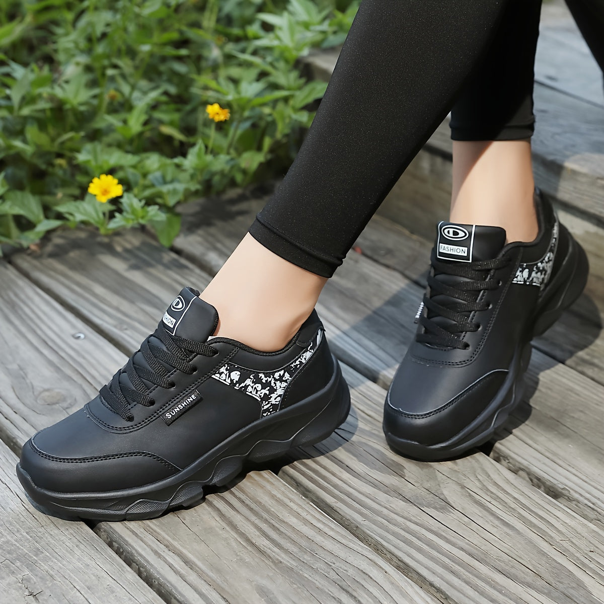 Women's Waterproof Casual Sneakers - Lightweight, Fashionable Lace-Up Running Shoes with Soft MD Sole, Breathable Mesh Lining, and Floral Pattern - Perfect for Work, School, and Casual Attire, Ladies Sneakers
