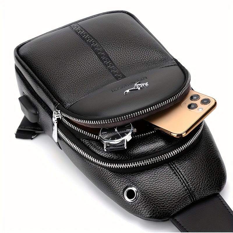 Men's Chest Bag Crossbody Shoulder Bag Small Fanny Pack Fashion Casual PU Leather Men's Satchel