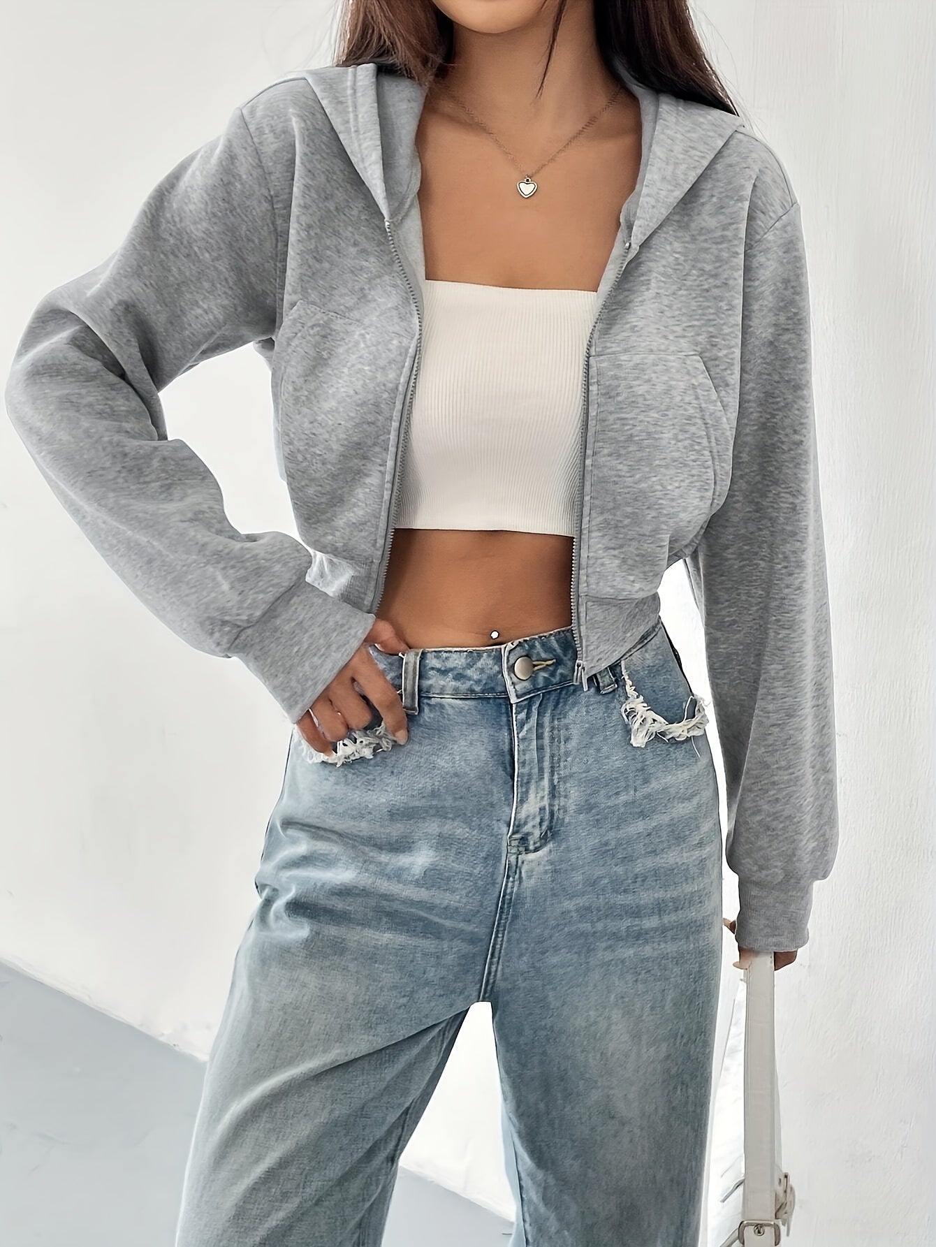 Գեղեցիկ պինդ գույնի Zip-Up Hoodie կանանց համար - սպորտային, պոլիեսթեր, լվացվող մեքենայով - կատարյալ աշուն/ձմեռ