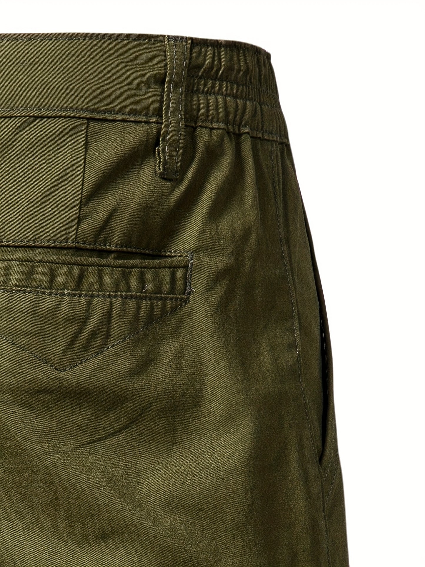 Men's Classic Fit Cotton Twill Flat Front Solid Chino Short With Slant Pockets And Elastic Waist