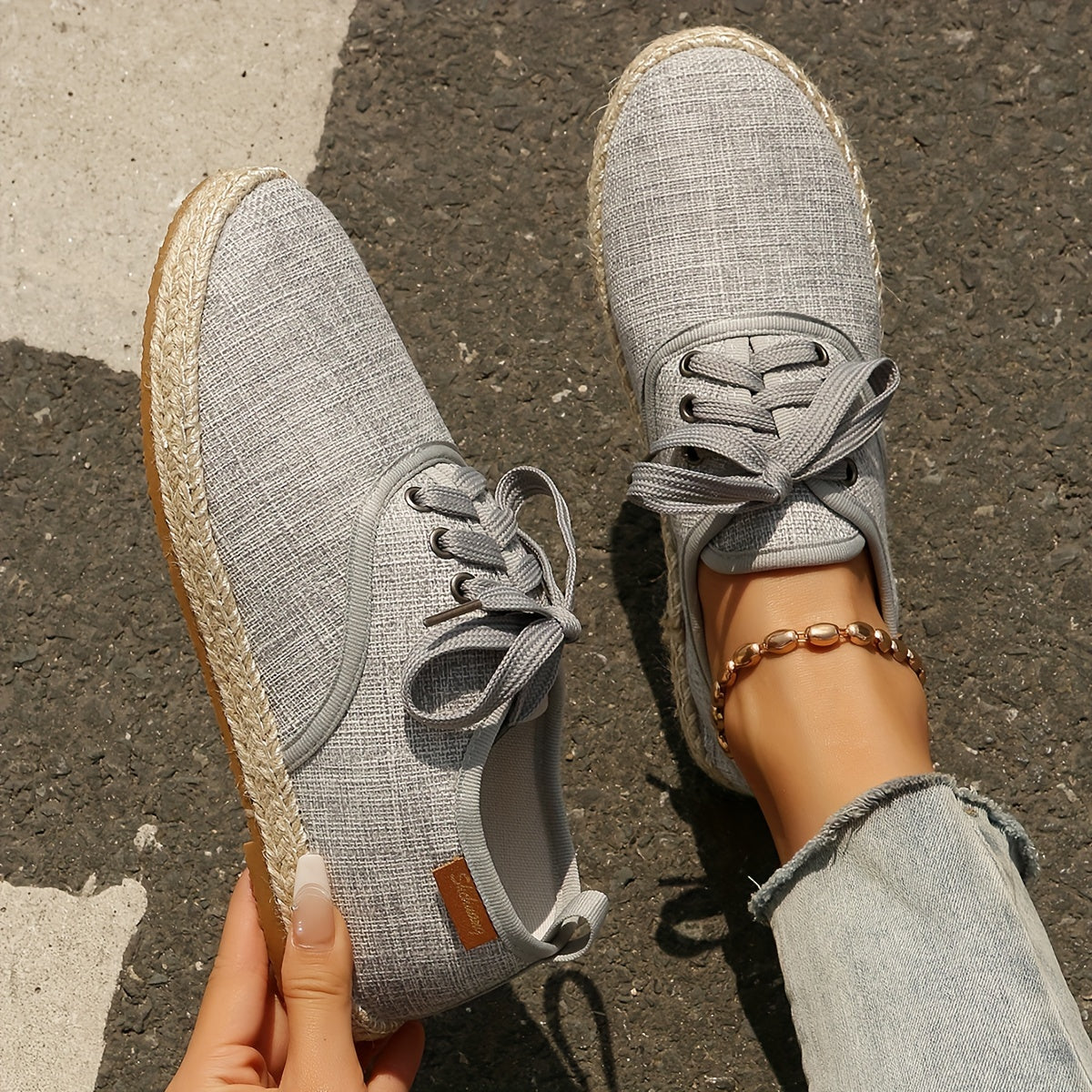 Women's Casual Solid Color Lace-Up Flats with Plain Toe, Lightweight Fabric Upper and Lining, TPR Sole, Versatile All-Season Comfort Shoes - Taizhou Origin