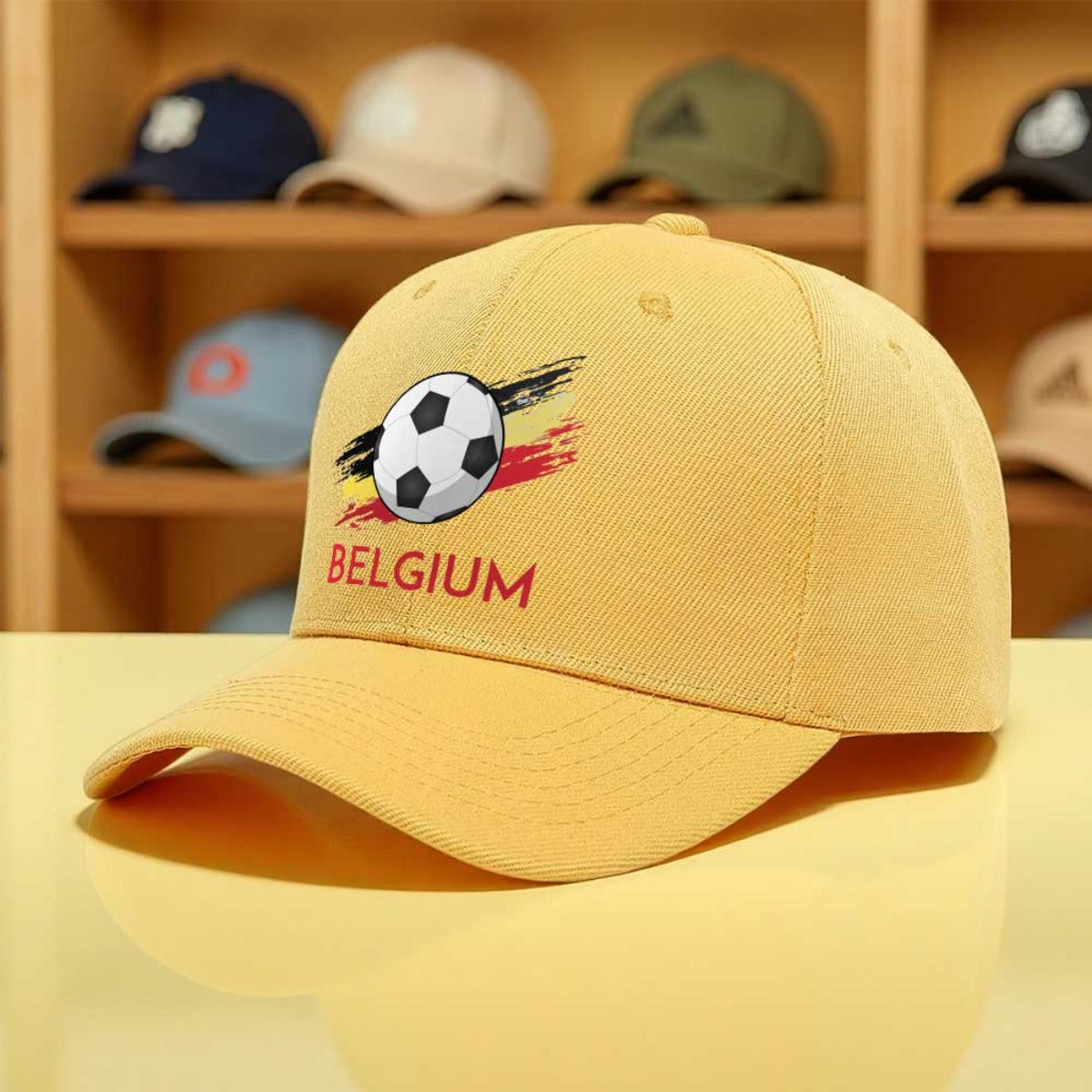 Adjustable Belgium Soccer Baseball Cap with Embroidered Patches