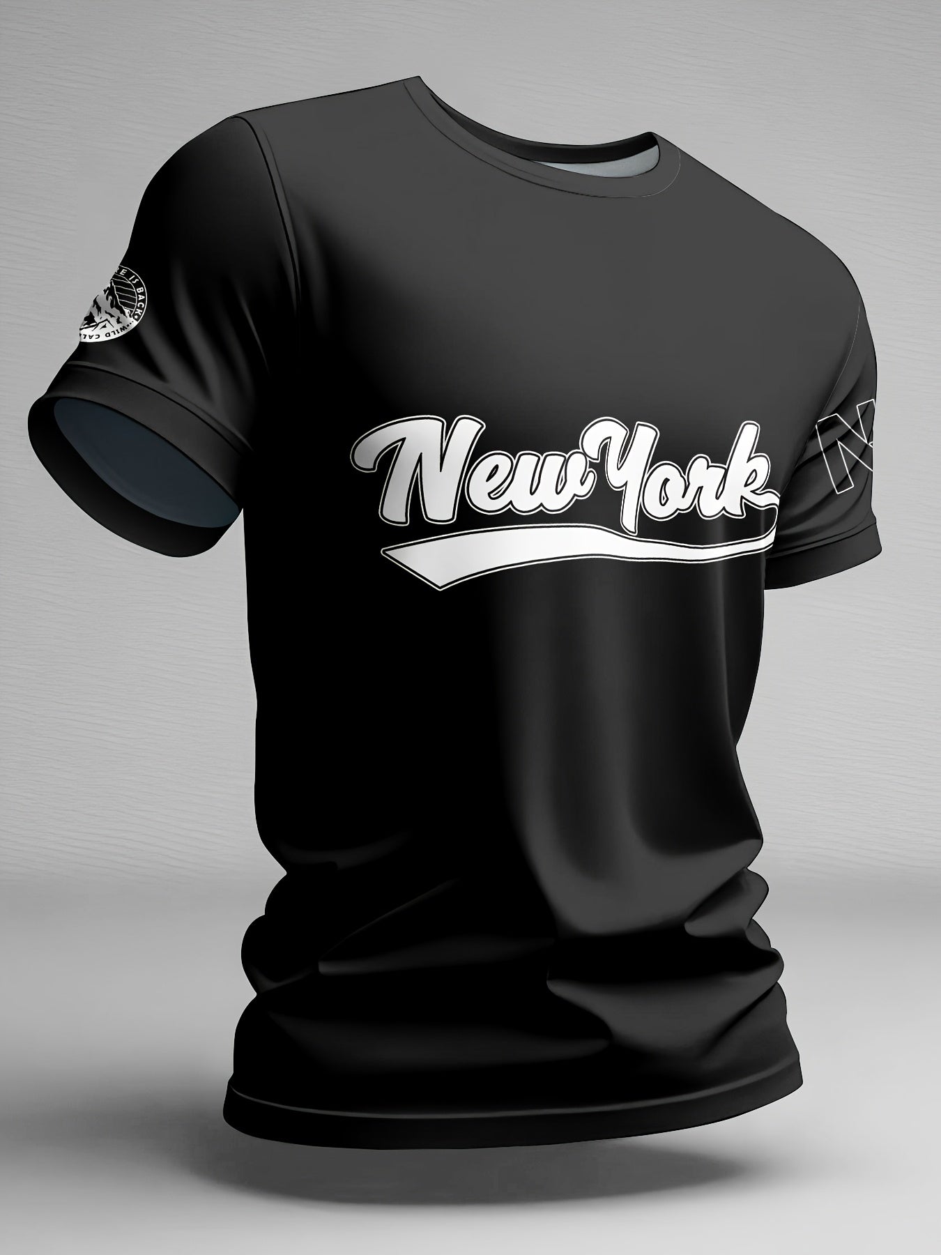 1pc Men's Summer Breathable Quick-Dry T-Shirt - 100% Polyester Moisture-Wicking, Casual Short Sleeve Round Neck Tee with New York Graphic Print for Outdoor Sports Casual Attire