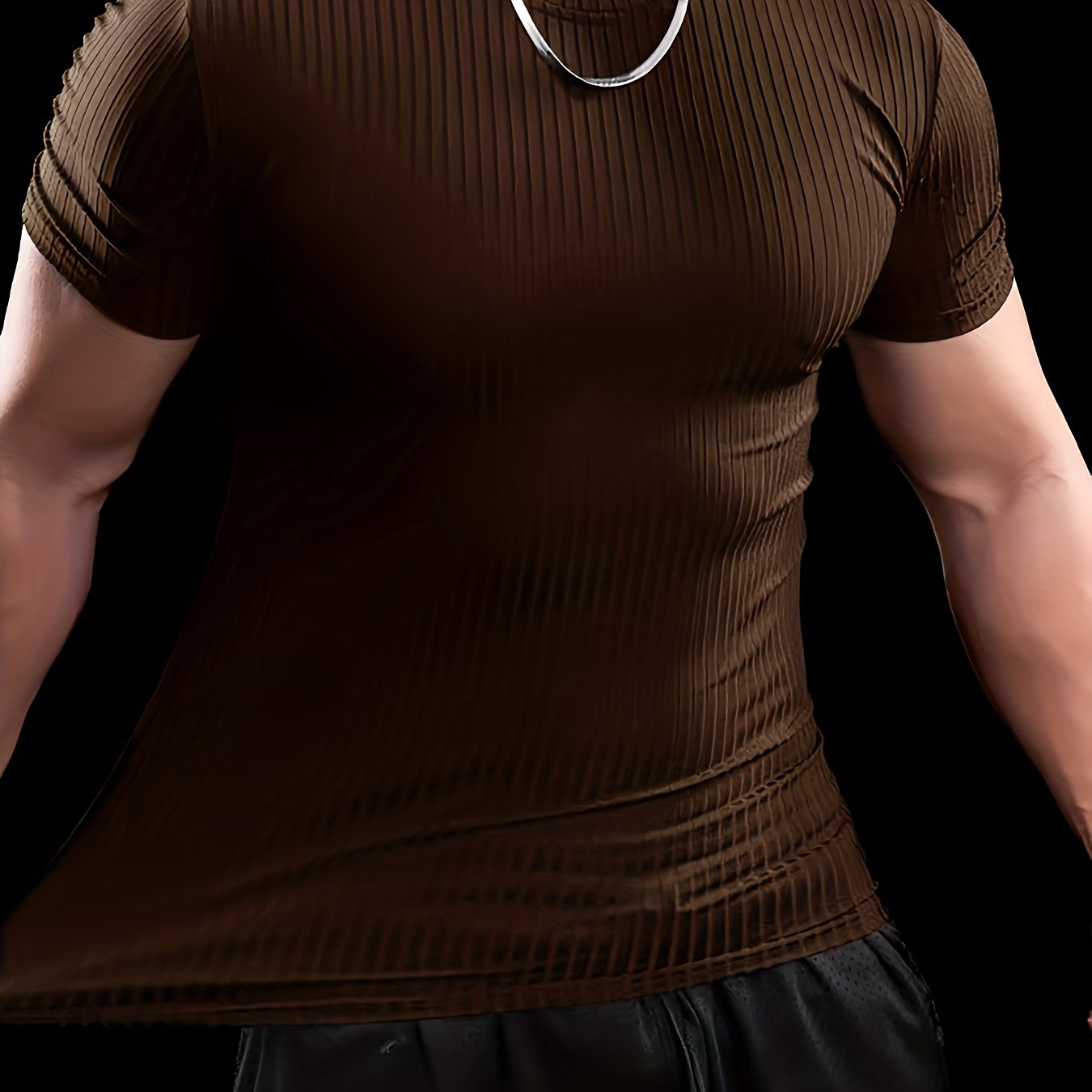 Men's Slim Fit Ribbed Short Sleeve T-Shirt - Stretchy Athletic Casual Wear, Green, Round Neck, Machine Washable, Muscle-Enhancing Design, Gym Shirts