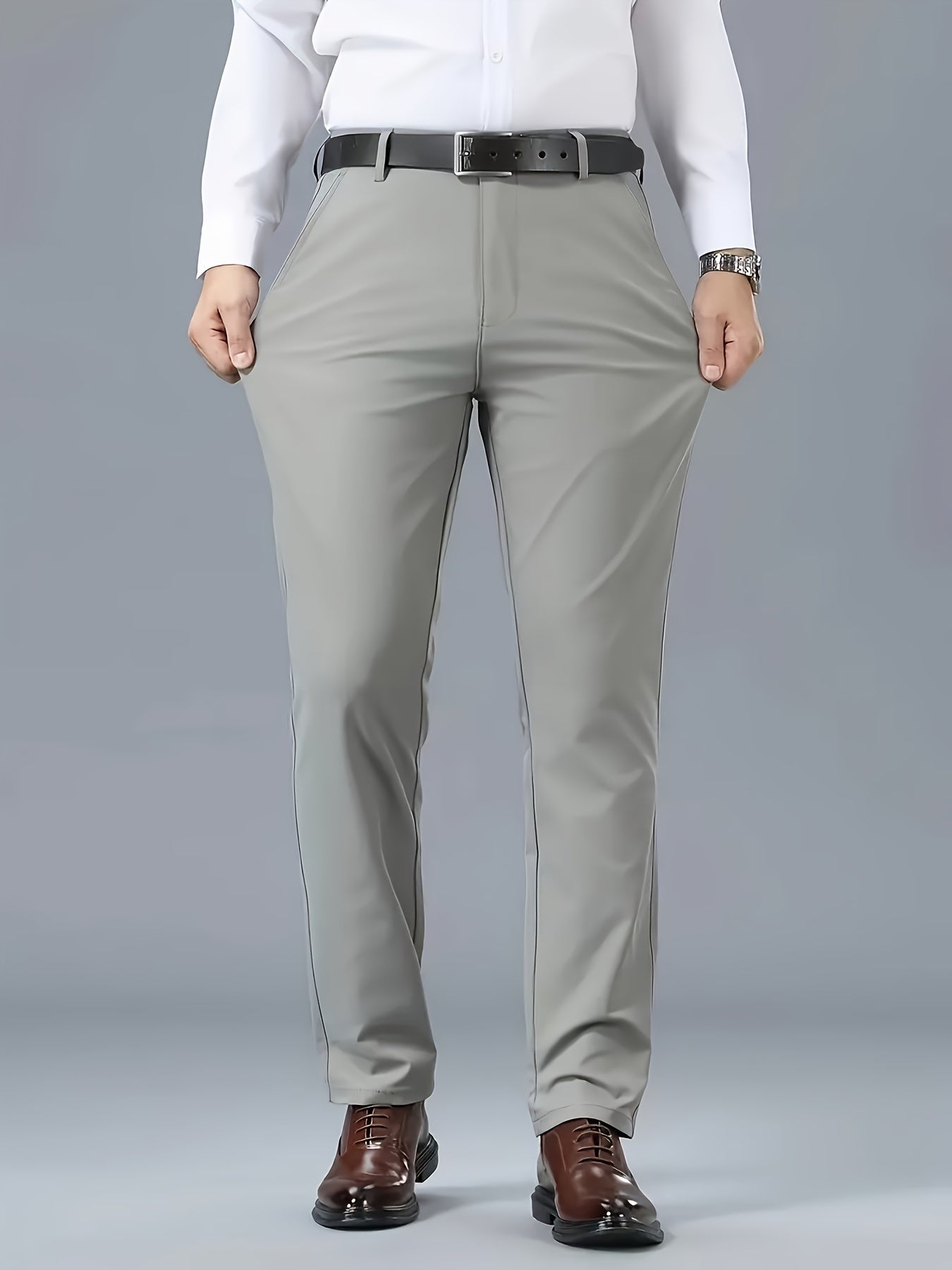 Men's Solid Color Business Casual Pants, Lightweight Business Style Versatile Trousers for Office