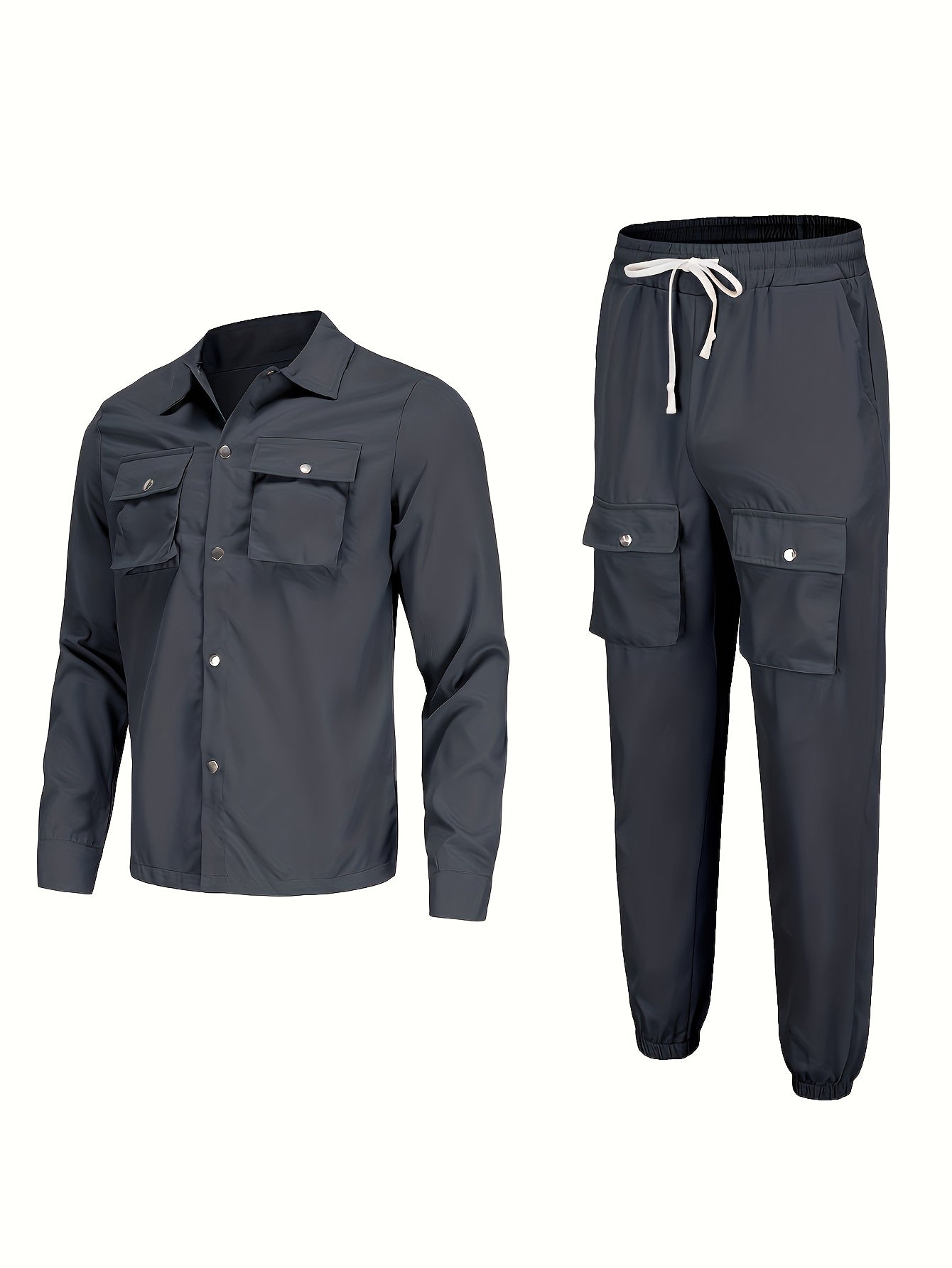 Men'S Casual Polyester Suit Set, Solid Color, Non-Stretch, Regular Fit, with Lapel Collar, Pocket Details, for Hiking, Daily Wear, and Special Occasions, Spring/Fall, Fall/Winter