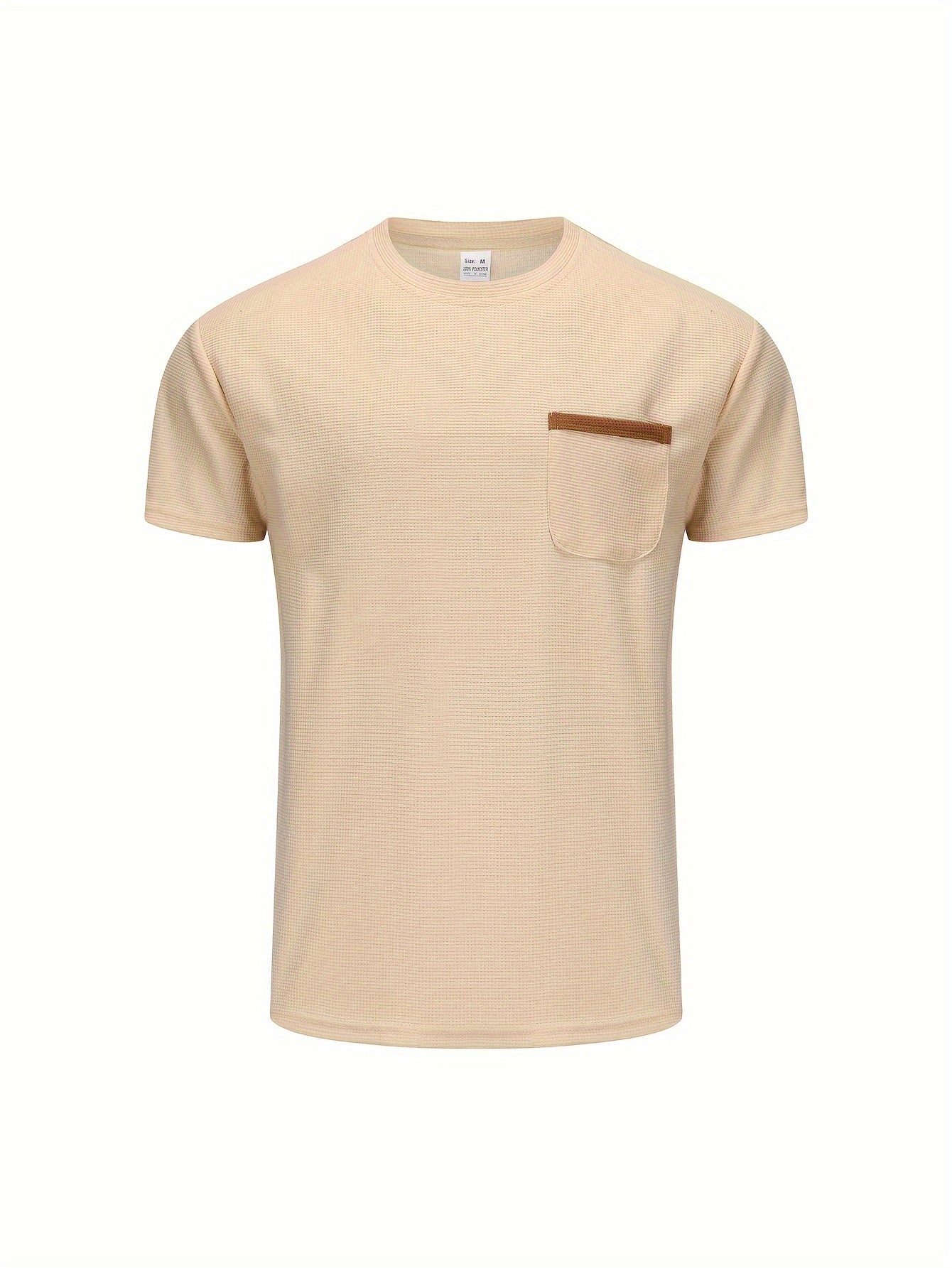 Men's Solid T-shirt With Chest Pocket, Casual Short Sleeve Crew Neck Tee, Men's Clothing For Summer Outdoor
