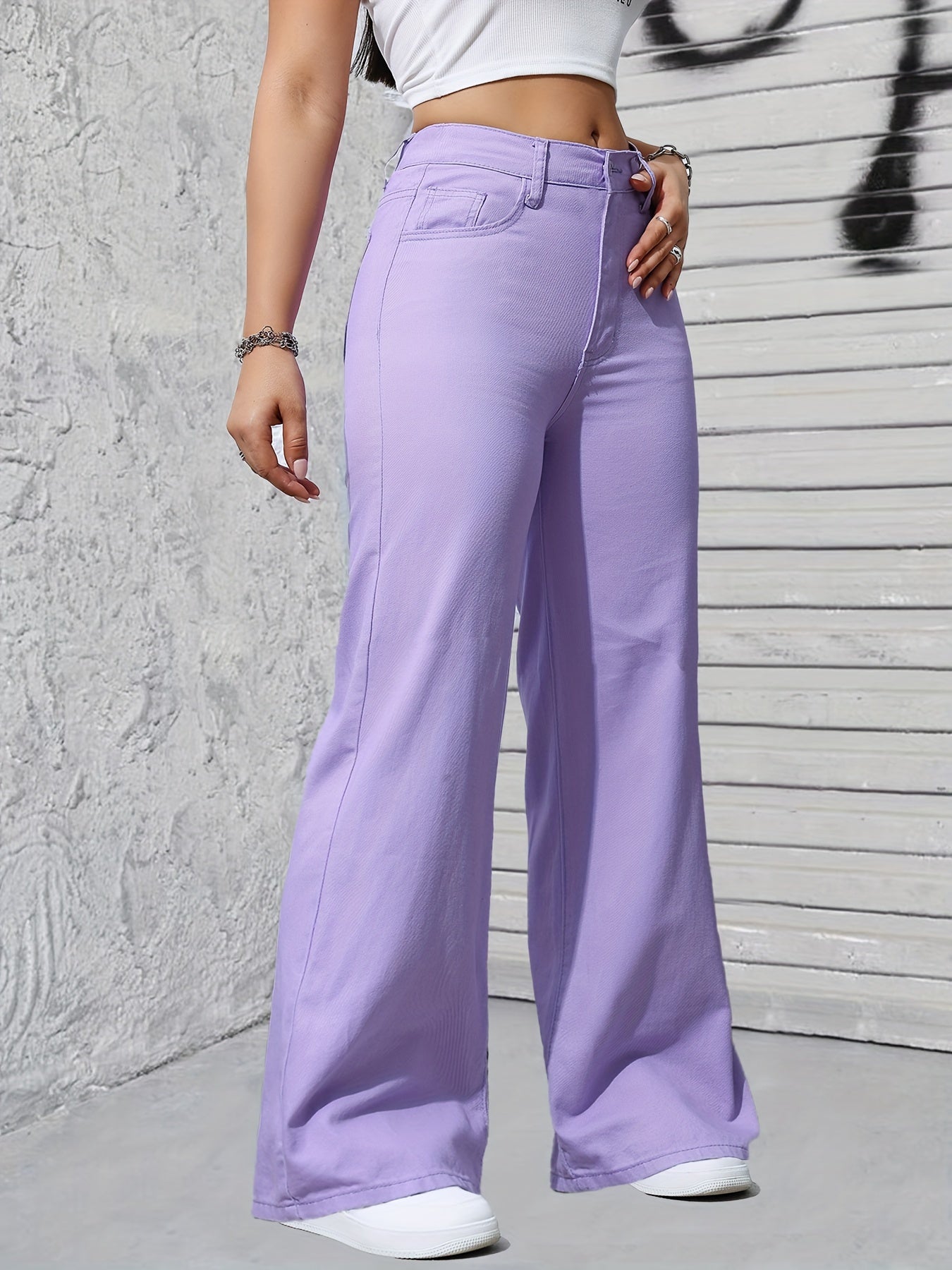 Chic Magenta բարձր գոտկատեղով լայն ոտքերով ջինսեր կանանց համար.