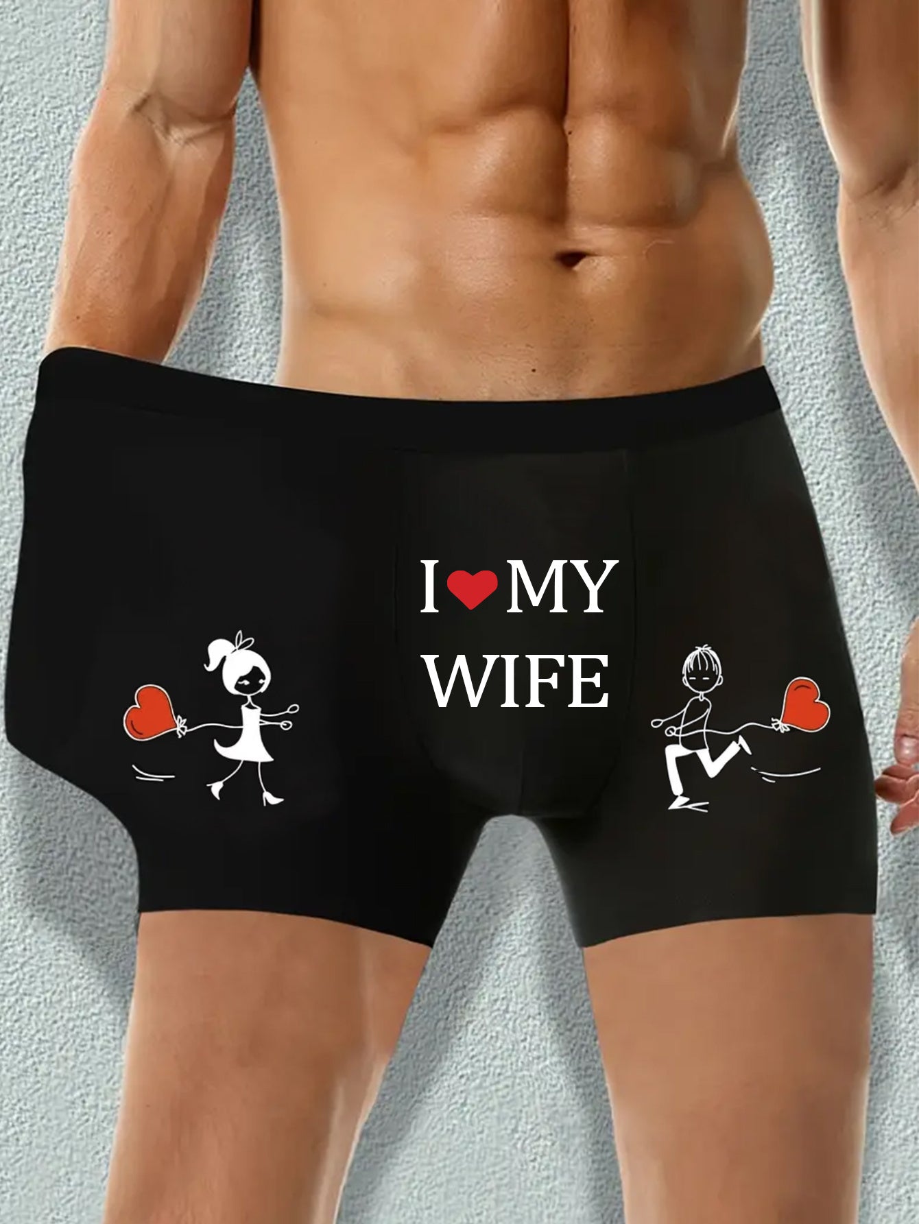 Men's 'I Love My Wife' Printed Boxer Briefs - Soft, Stretchy Polyester Knit Fabric, Ideal for Everyday Comfort and Romantic Valentine's Day Gift, Everyday Comfortable Wear | Playful Print Design | Soft Polyester Fabric