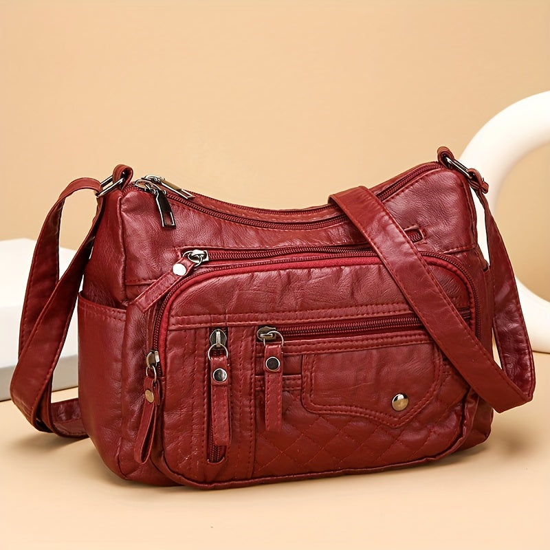 Large Capacity Nylon Shoulder Bag with Adjustable Strap, Anti-Theft Zip Closure - Available in Light Brown, Light Gray, Red, Black