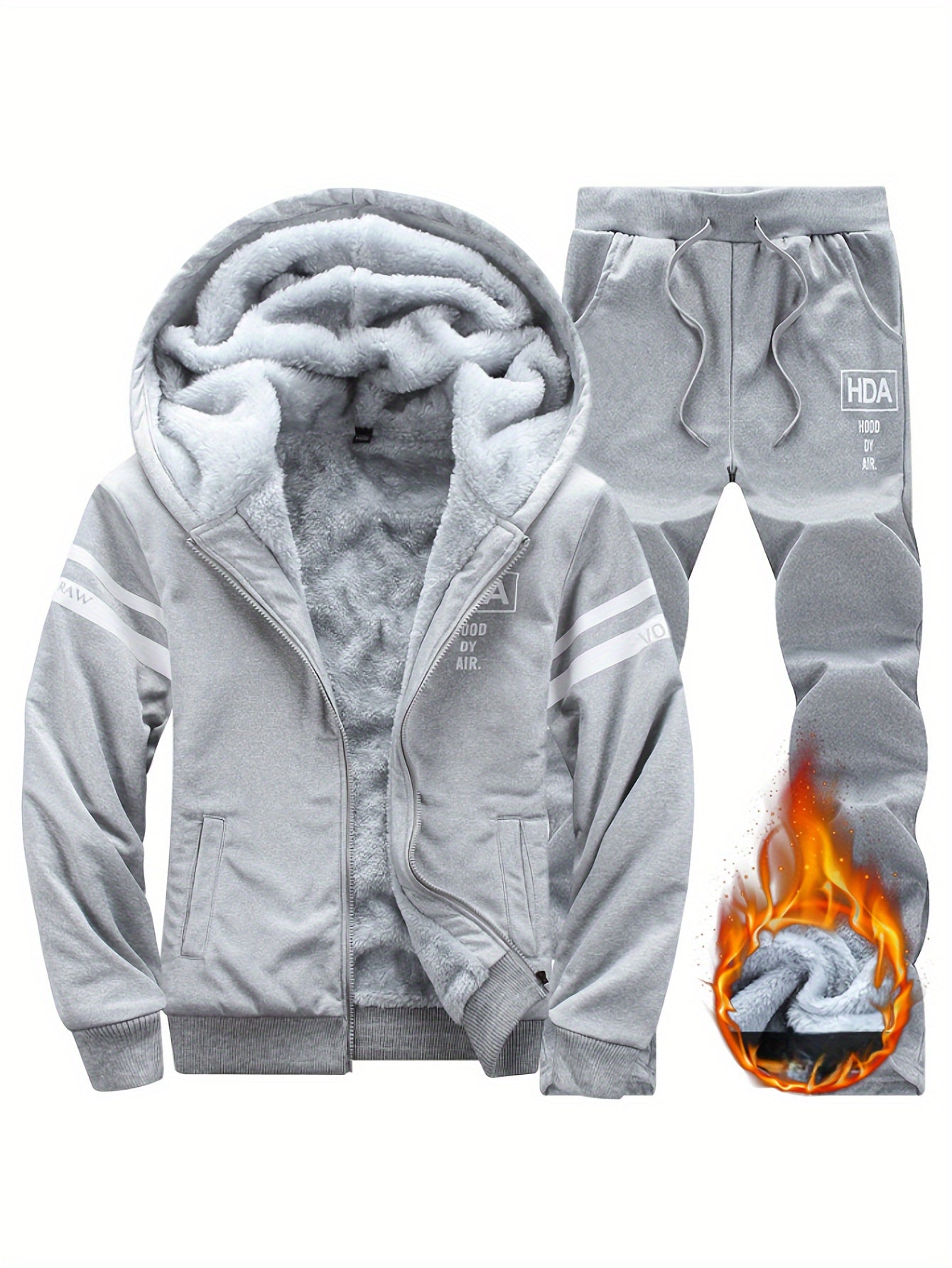 Autumn and Winter Men's Sports and Casual Suit, Men's Plus Velvet Thickened Sports Suit, Hooded Open Cardigan Fitness Suit, Warm Home Suit, Two-piece Set