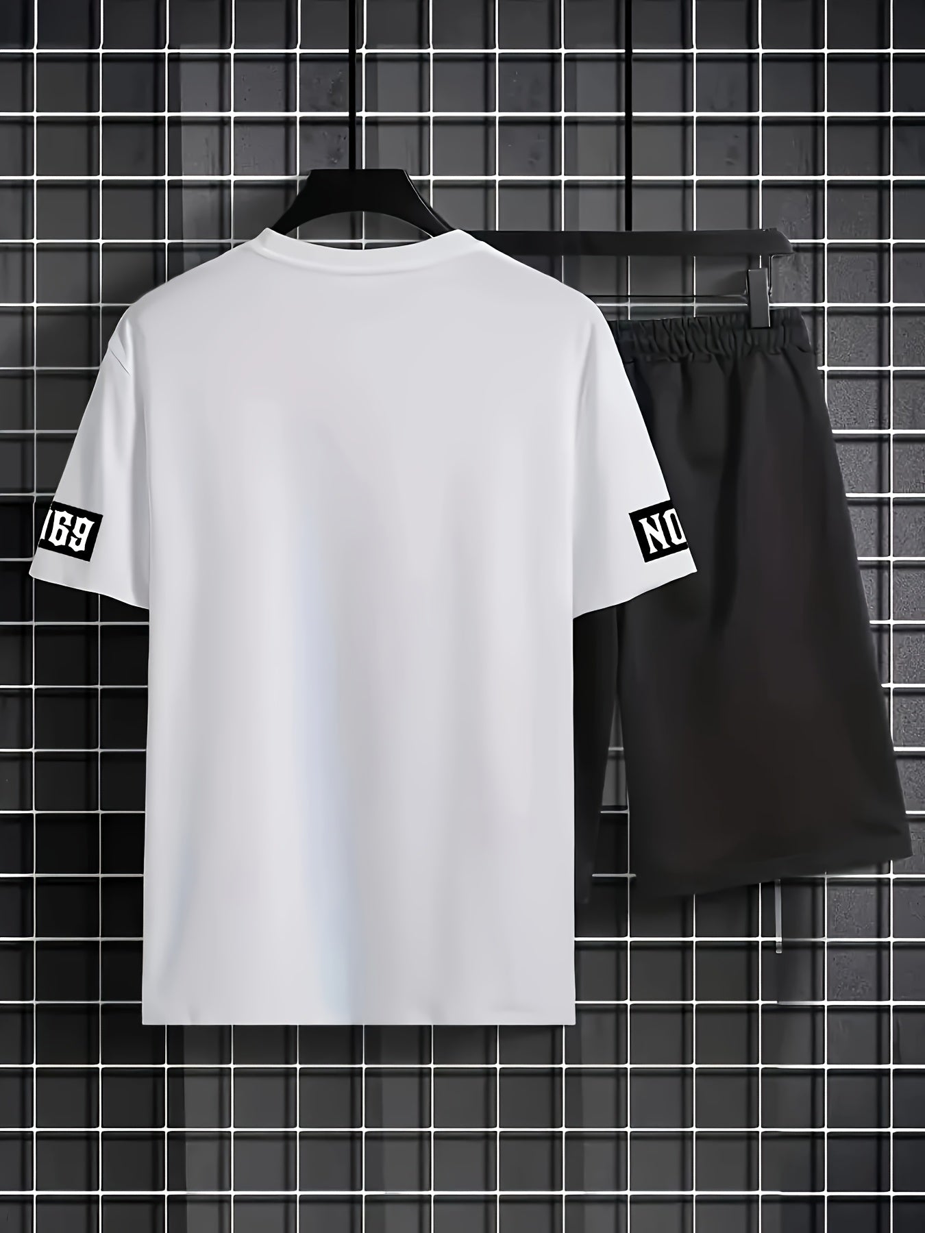 Men's Casual T-Shirt and Shorts Set with Bold "B" Print - Polyester Knit Fabric, Machine Washable, Summer Streetwear, Perfect for Outdoor Activities and Comfortable Leisure Wear