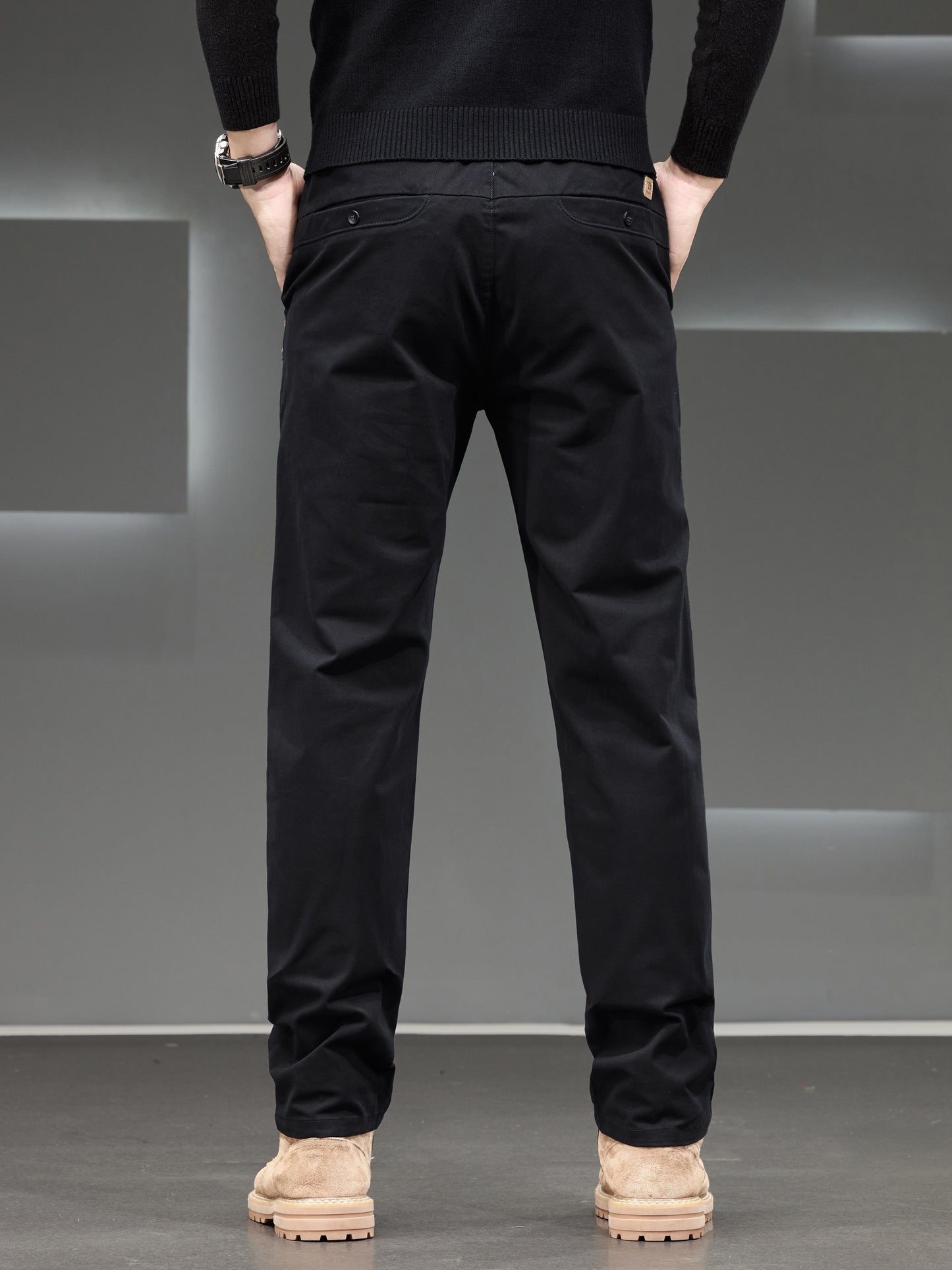 Men's Classic Business Trousers - Lightweight Polyester Straight-Leg Pants For Spring/Fall - Button Details - Non-Elastic Fabric - Solid Color - Regular Fit