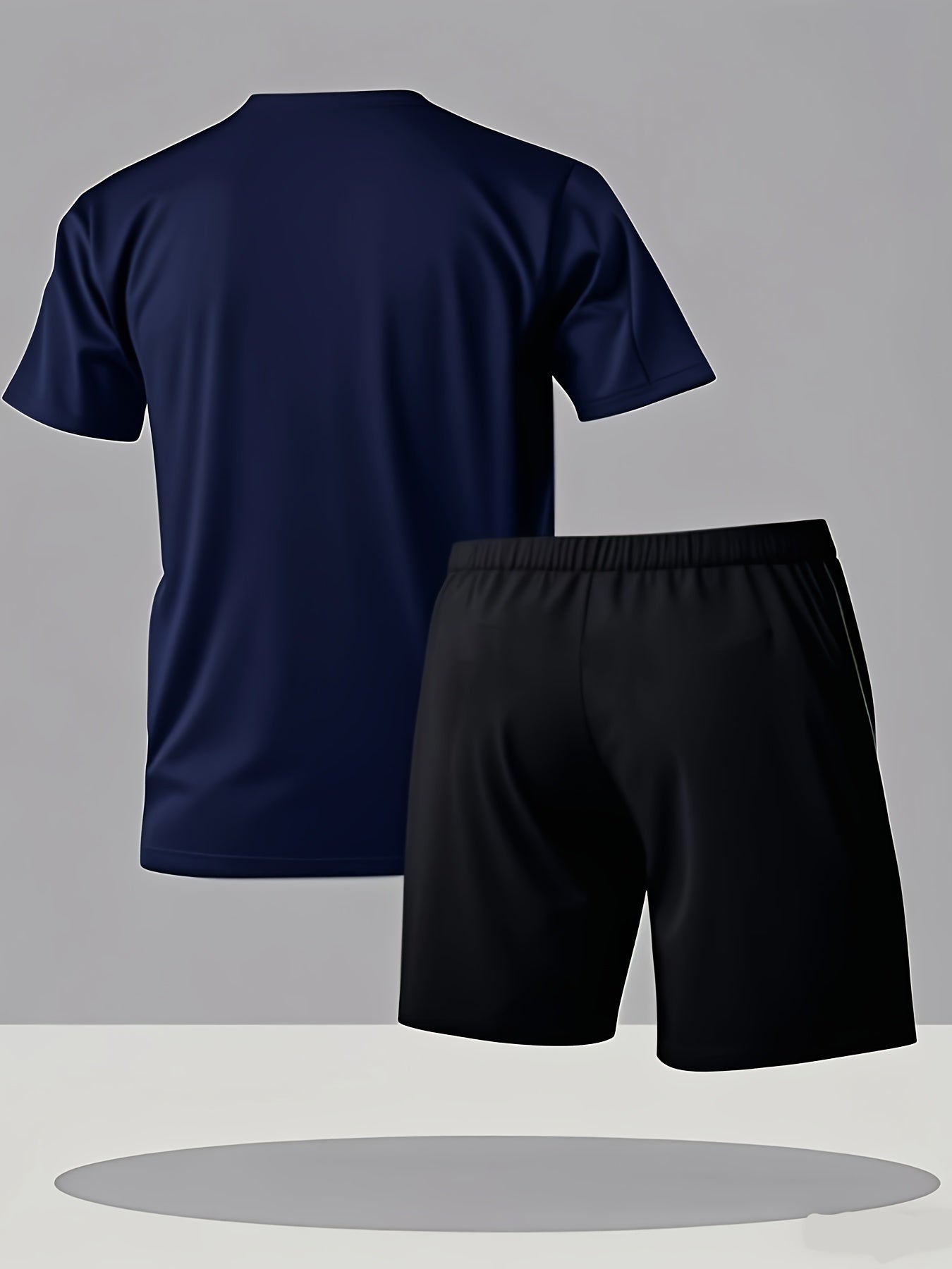 Summer Men'S Casual Sports Short Sleeve T-Shirt and Shorts Set, Knitted Polyester Fabric, Comfortable Breathable, Bench. Letter Print Design - 2pcs
