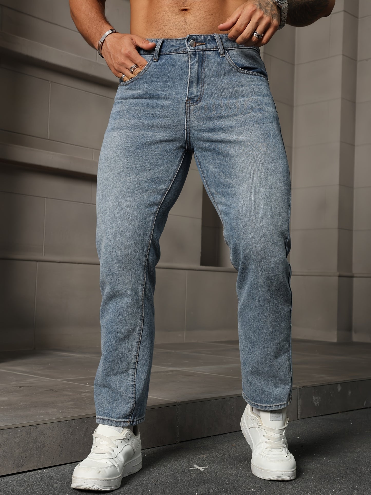 Men's Casual Denim Jeans, 80% 14.0% Viscose 5.0% Polyester 1.0% Modal Blend, Solid Color, Non-Stretch Fabric, Regular Fit, All-Season, Washed Finish, Woven - Multiple Sizes Available, Casual Wear Jeans|Versatile Jeans| Blend