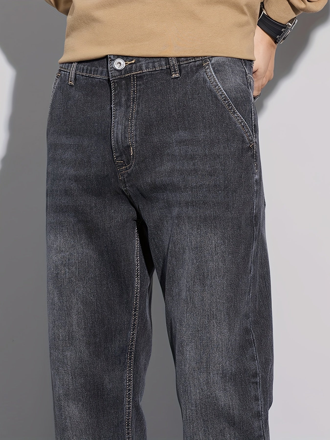 Denim Men's Jeans - Casual, Stretchable, Solid Pattern, Regular Length, Suitable for All Seasons, Water Washed, Regular Fit, Conventional Style, Made for Men