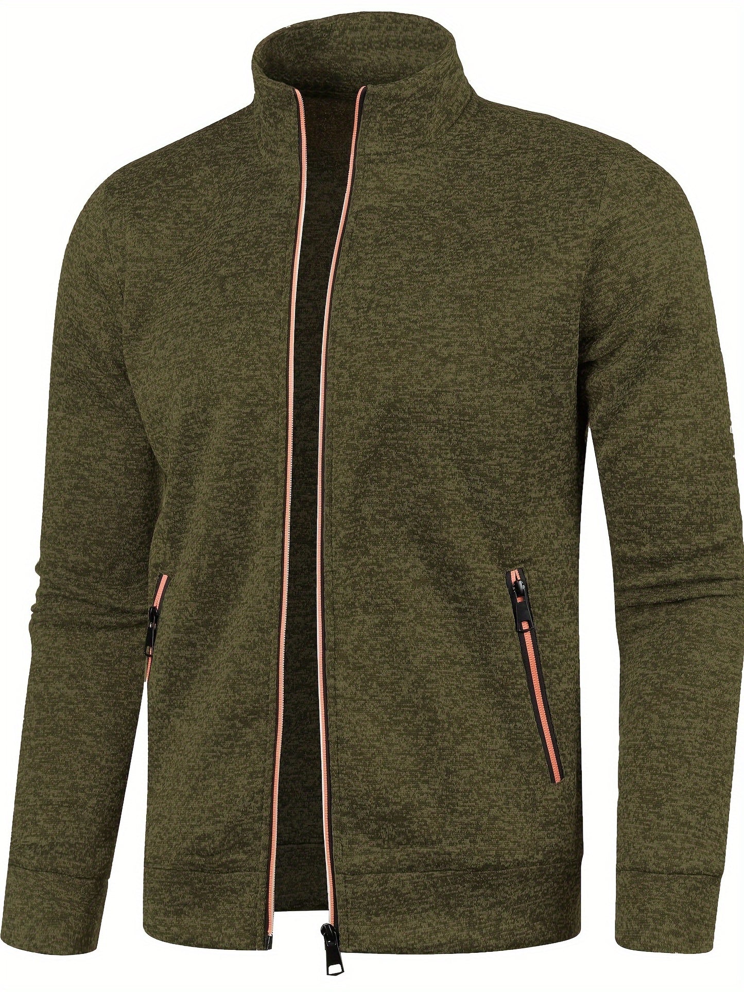 Elegant Mid Stretch Cardigan, Men's Casual Full Zip Up Cardigan Sweater Coat For Fall Winter