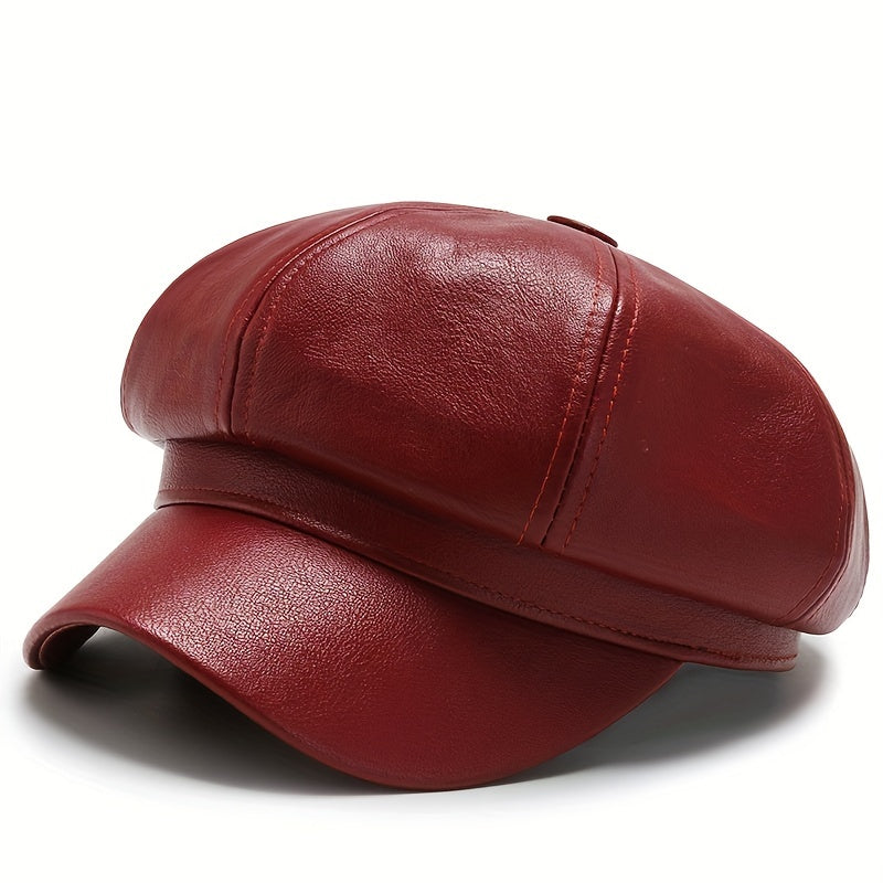 PU Leather Beanie Hat For Women, Waterproof, Round Bucket Hat With Faux Fur Pom Pom, Stylish Winter Hat For Fall/Winter/Spring