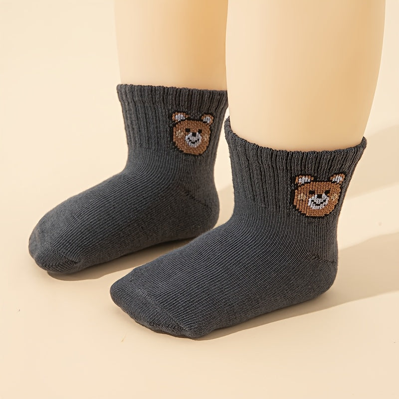 10 Pairs of Cute Little Bear Casual Short Elastic Mid-Calf Socks, Suitable for Newborns And Toddlers, Both Boys And Girls, Perfect for All Seasons.