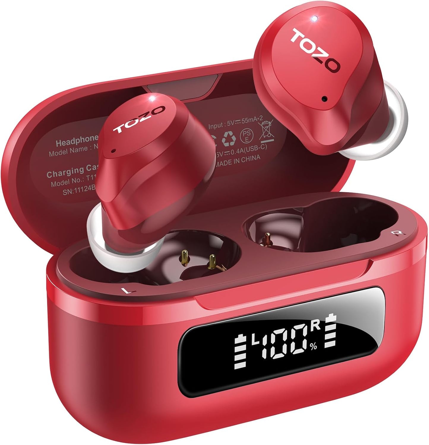 TOZO Hybrid Active Noise Cancelling Wireless Earbuds, 6 Mics ENC Clear Call, IPX8 Waterproof, in Ear Bluetooth 5.3 Headphones Stereo Bass Ear Buds 59H Playtime with LED Display 32 Eqs via APP