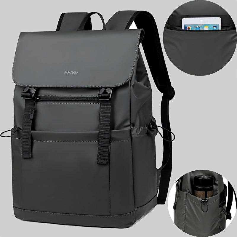 Preppy Style Casual Daypack Lightweight Polyester Backpack with Laptop Compartment, Trolley Sleeve, Adjustable Shoulder Straps, Sewing Thread Design – Ideal for College, Commuting, Travel