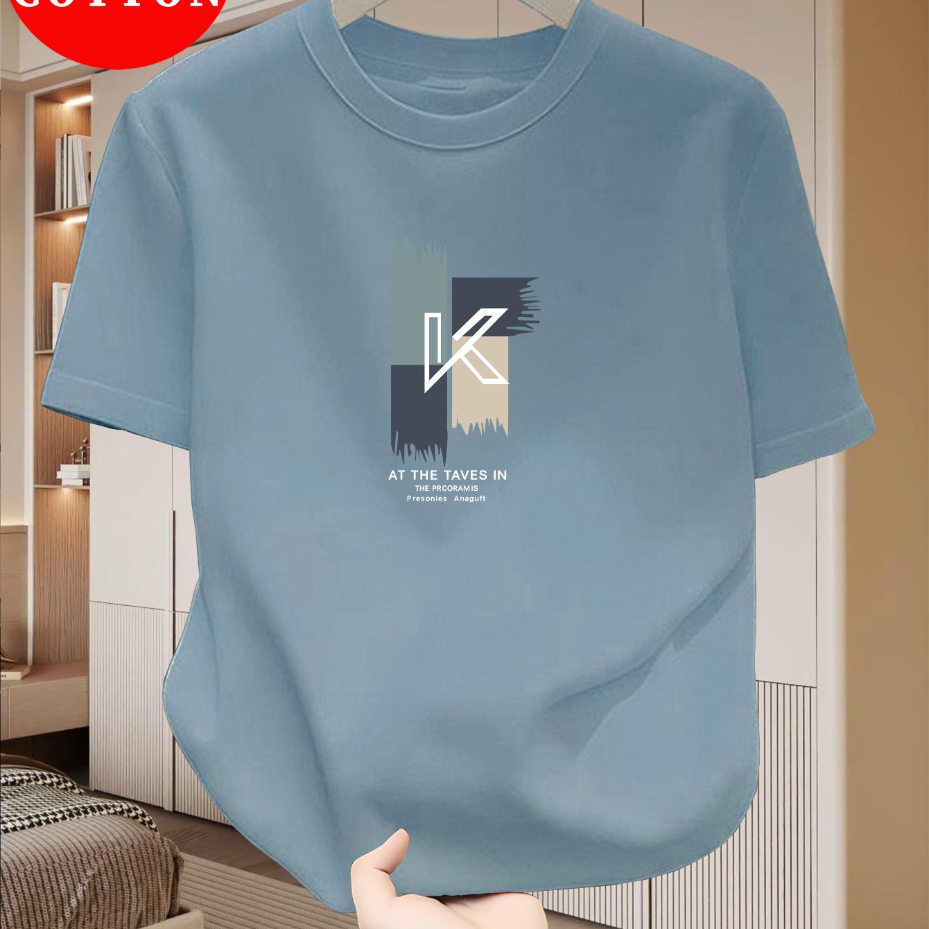 Men's Heavyweight 100% Cotton T-Shirt - Beige Crew Neck Tee, Breathable Summer Shirt for Everyday Formal Wear, Soft Everyday Essential, Relaxed Fit, Stylish Lettering, Premium Quality, Short Sleeve Top, Casual Wardrobe