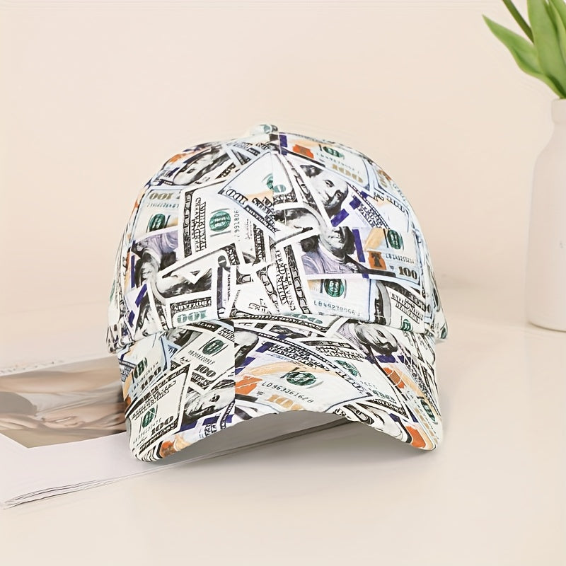 Funky Money Print բեյսբոլի գլխարկ 100% պոլիեսթեր թեթև, կարգավորվող հիփ-հոփ գլխարկ Unisex երաժշտական փառատոների համար