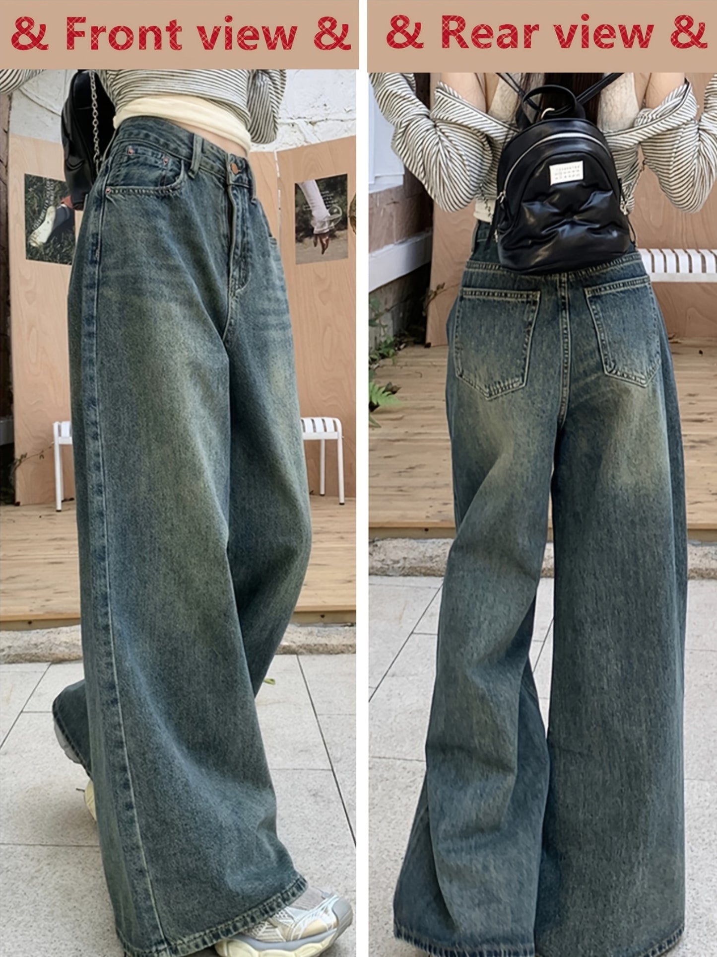 1pc XNVJEVGY Women'S High-Waisted Wide Leg Denim Jeans, Casual Style, Non-Stretch, Solid Color, Long Pants with Zipper Closure, Washed Finish, Suitable for All Seasons
