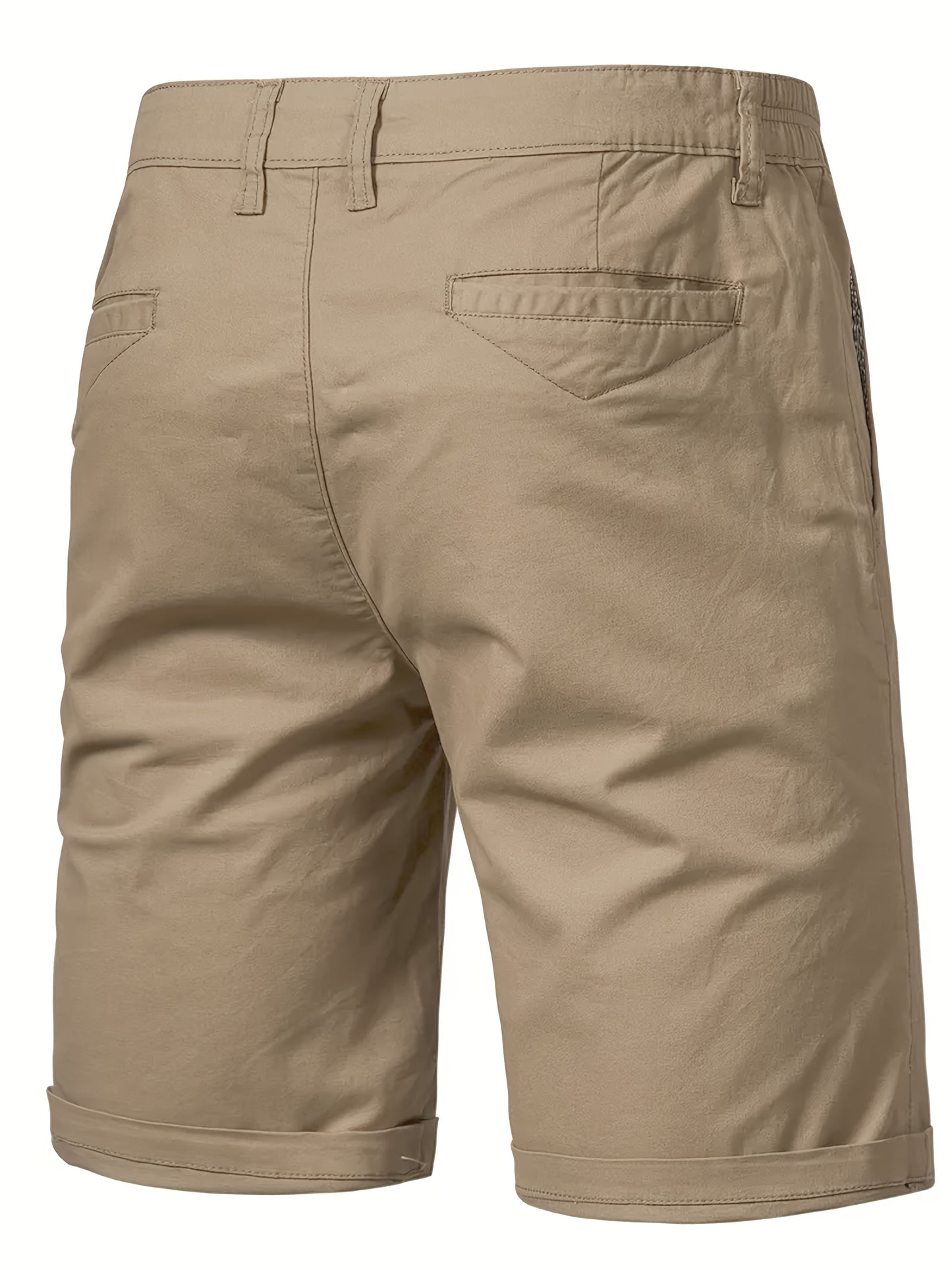 Men'S Classic Solid Color Polyester Short Pants, Casual Golf Wear, Mid Waist, Regular Fit, Slight Stretch Fabric, with Pocket