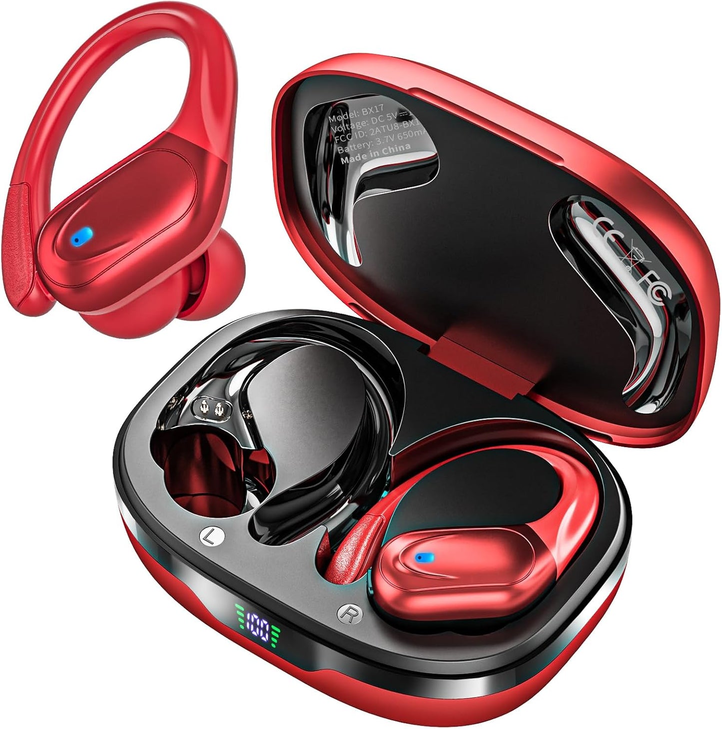 Wireless Earbuds Bluetooth Headphones 80Hrs Playback Ear Buds Power Display with Noise Canceling Mic Headsets for Sports/Workout/Running Black