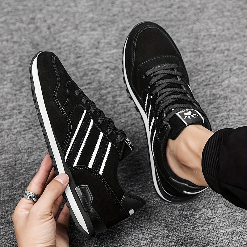 Men's Breathable Mesh Running Shoes - Versatile Korean Style Casual Sneakers with Striped Design, Durable Non-Slip Rubber Sole for Outdoor Activities, Daily Wear & Exercise - Light Gray with Blue Accents, Lace-Up Closure