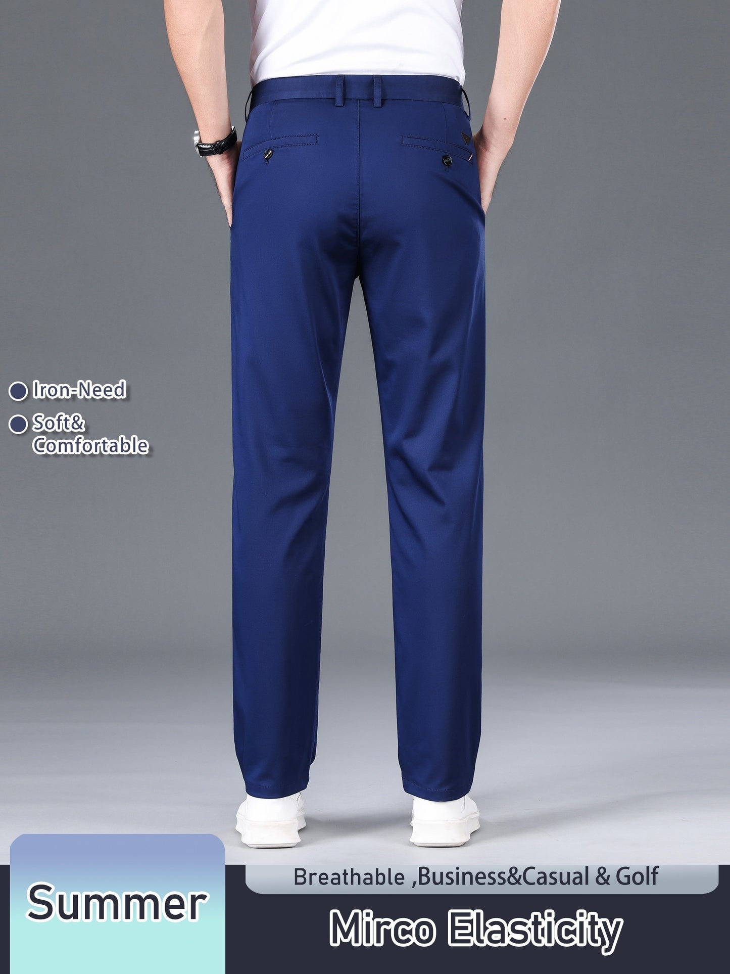 Men's Solid Color Straight Leg Business Style Cotton Blend Pants, Casual Comfy Breathable Outdoor Trousers As Gift
