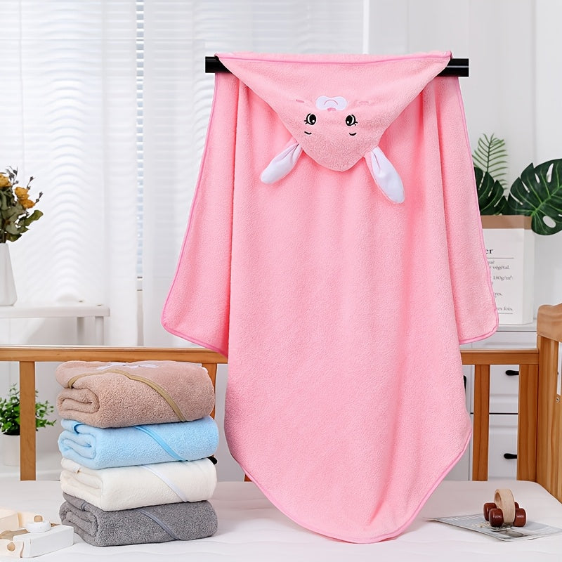 Ultra-Soft Coral Fleece Youngsters' Hooded Bath Towel with Cute Cartoon Animal Design - Super Absorbent & Skin-Friendly, Perfect for Swimming and Showering, Available in White/Blue/Pink/Black, Youngsters's Hooded Towel