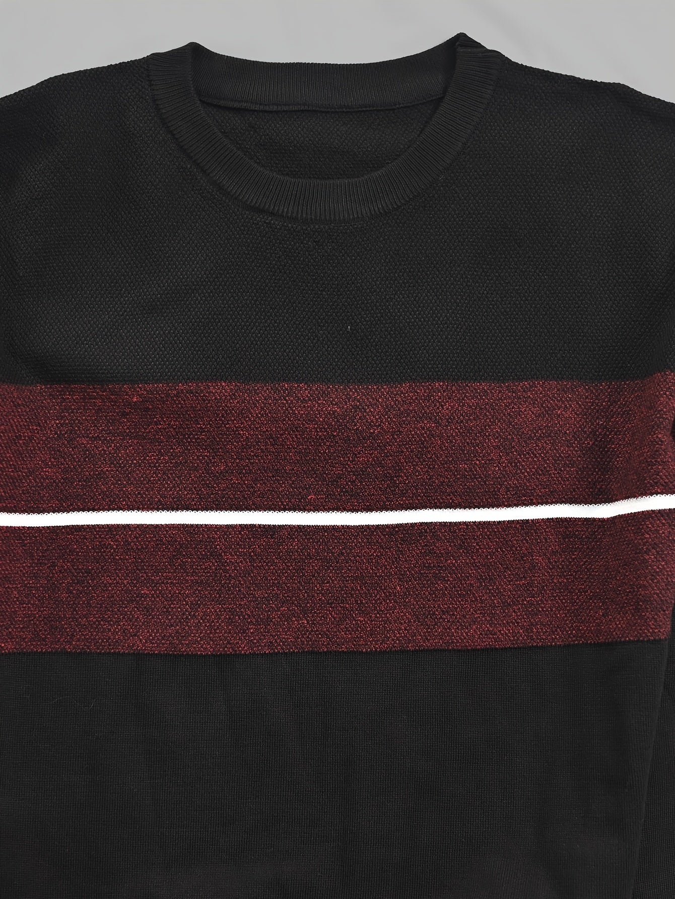 Men's Casual Round Neck Sweater - Two-Tone Color Block, 100% Polyester, Stretch Knit, Long Sleeve - Perfect for Fall/Winter