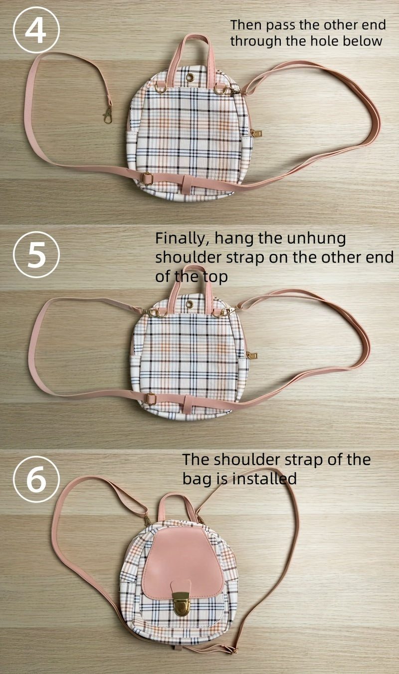 Adjustable Strap Grid Backpack, Cute Backpack, Zipper Casual Shoulder Bag, Card Wallet, Casual Phone Pouch, Leisure Camera Bag, Coin Purse, Key Pouch, Shoulder Bag, Crossbody Bag, Convertible Backpack.