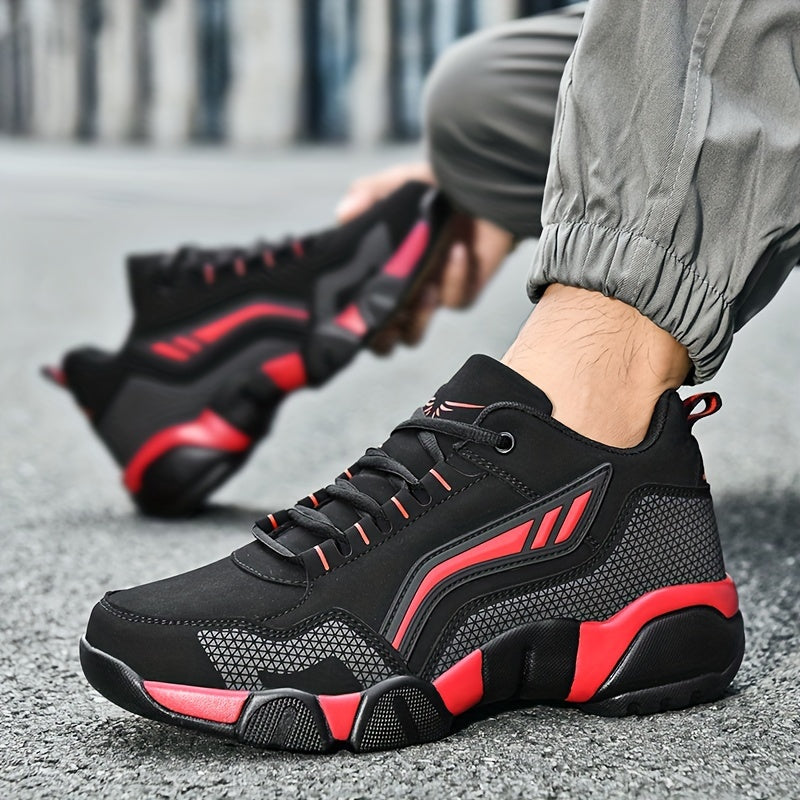 Men's Casual Sporty Sneakers - High Quality PU Upper, Non-Slip Rubber Sole with Cushioned Comfort Inner Arch Support, Low-Top Lace-Up Design for All-Day Wear (Black/White) - Spring/Fall/Winter Seasonal Versatility, Comforta