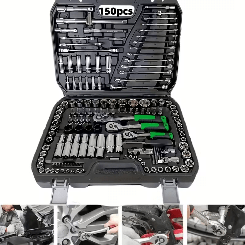 150/46pcs Professional All-in-One Auto Repair Tool Set Compatible for European- Heavy-Duty Alloy Metal Toolbox with Ratchet Torque Wrench, Hex Bit Screwdriver Kit, Multi-Size Car Mechanic Tool Kit for DIY& Professional Mechan