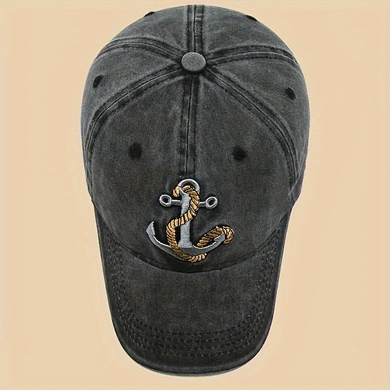 Women'S Embroidered Anchor Baseball Cap, Cotton Breathable Adjustable Sun Hat for Spring/Summer, Travel Outdoor Casual Occasion Cap with Metal Rivet Detail