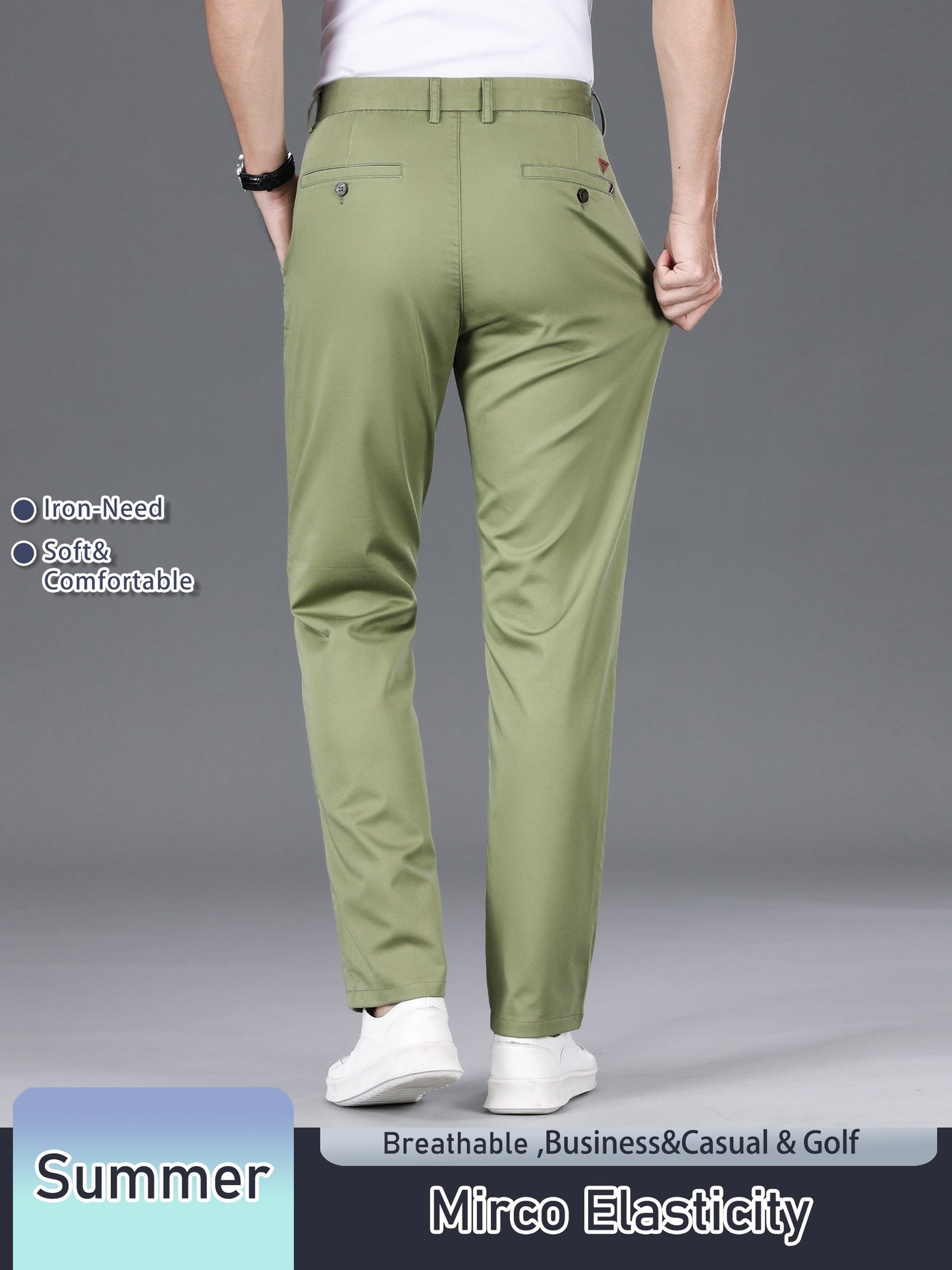Men's Solid Color Straight Leg Business Style Cotton Blend Pants, Casual Comfy Breathable Outdoor Trousers As Gift