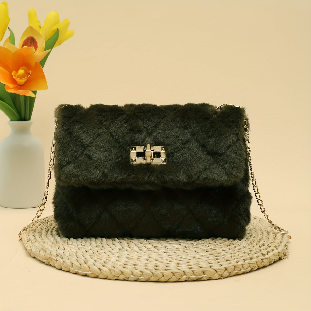 Նորաձև կանացի խաչաձև պայուսակ, նորաձև և բազմակողմանի շղթայով ուսի պայուսակ, փոքր քառակուսի պայուսակ՝ փակվող ճարմանդով