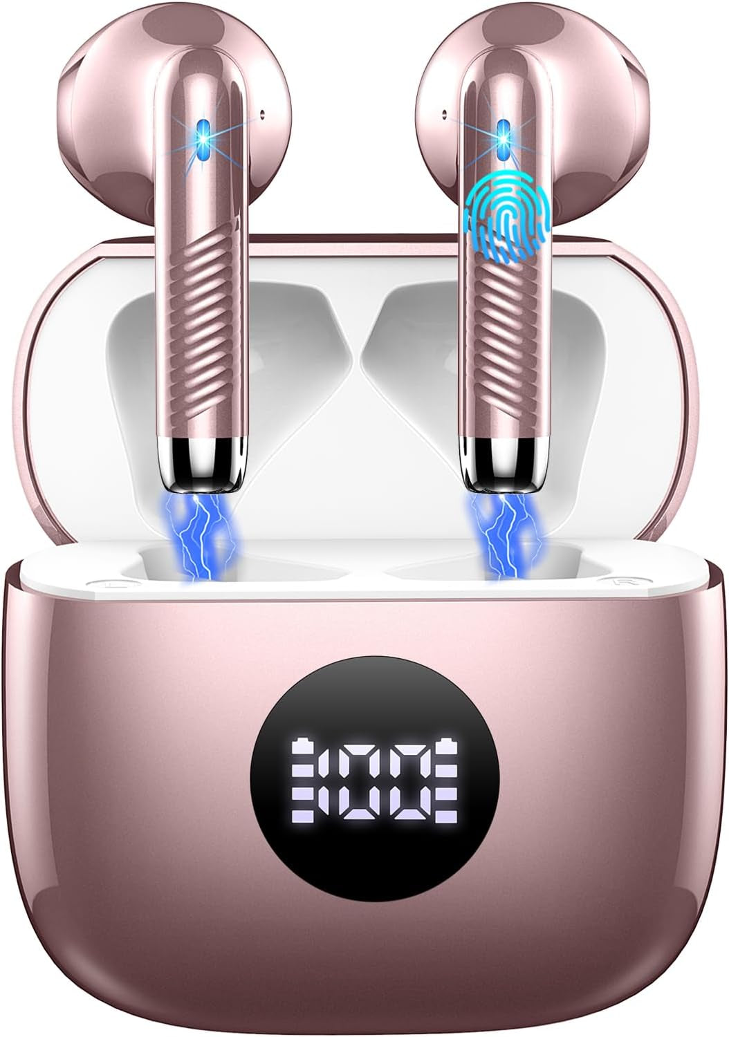 Wireless Earbuds, Bluetooth 5.4 Headphones Hifi Stereo, in Ear Earphones with 4 ENC Noise Cancelling Mics, 40H Playback Ear Buds with Mini Case, IP7 Waterproof Headset with LED Display, USB C Charging