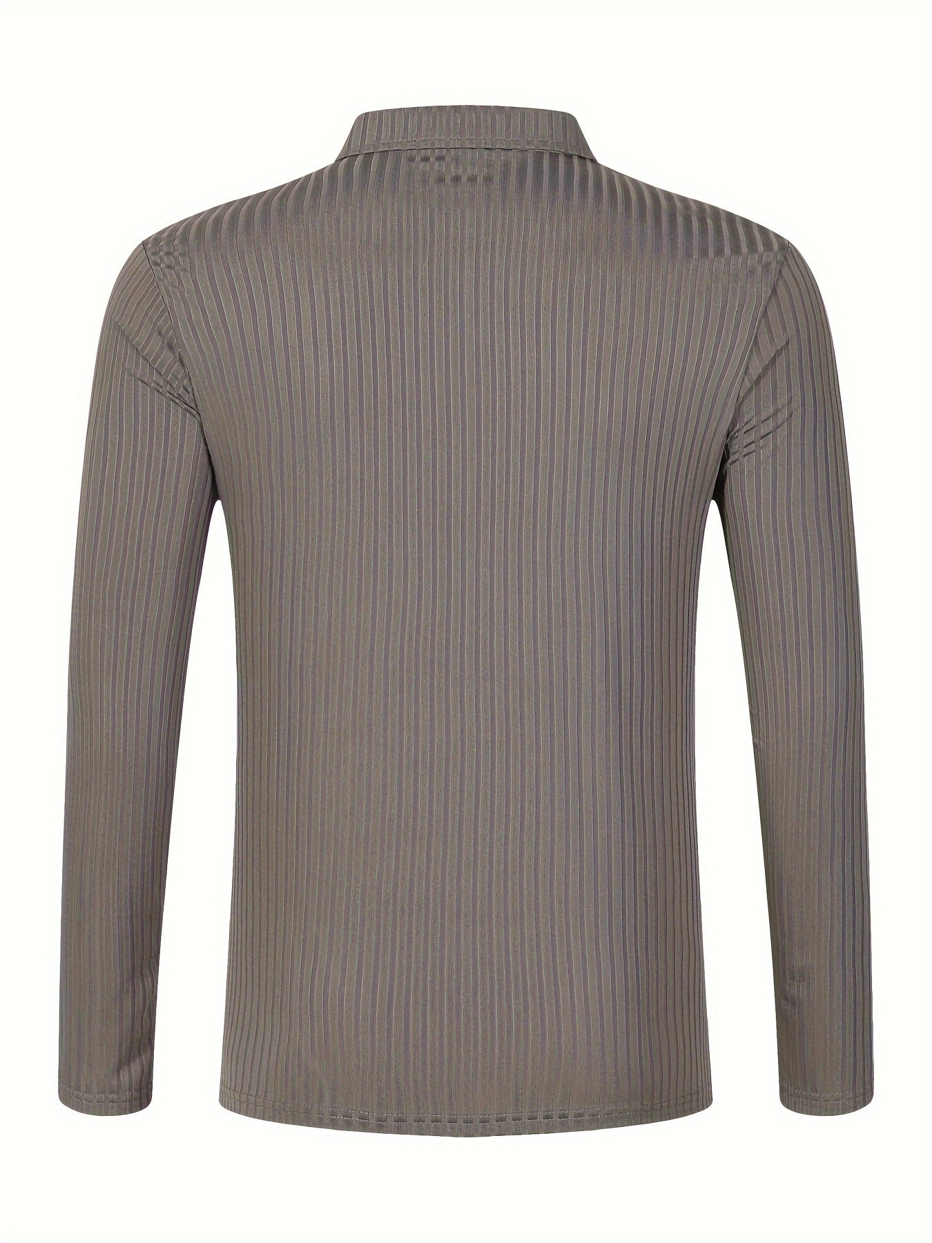 Men's Casual Sports Ribbed Long Sleeve Zipper Lapel Golf Shirt, Spring And Fall