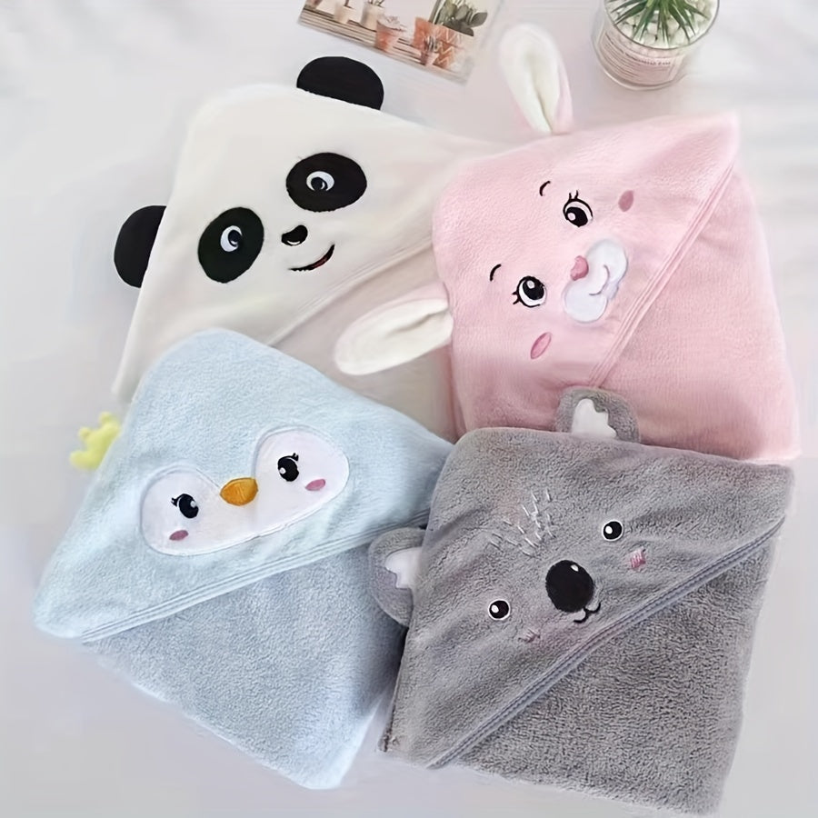Ultra-Soft Coral Fleece Youngsters' Hooded Bath Towel with Cute Cartoon Animal Design - Absorbent & Skin-Friendly, Perfect for Swimming and Bathing