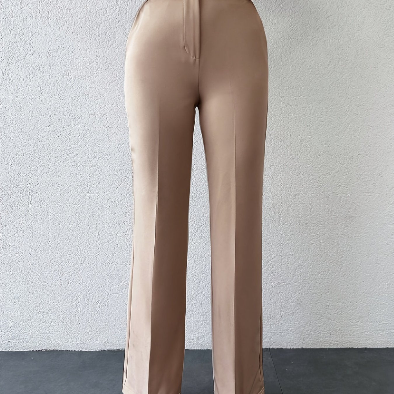 Elegant Women's Solid Color Wide-Leg Pants - High Waist, Straight Leg, Polyester Blend, Machine Washable - Perfect for Fall/Winter, Long Pants