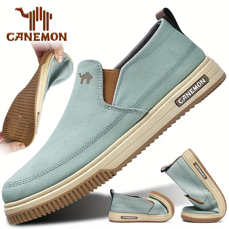 CANEMON Men's Slip-On Canvas Sneakers - Breathable, Non-Slip Soft Sole Casual Shoes with Striped Design, Comfortable All-Season Wear for Outdoor & Everyday Use