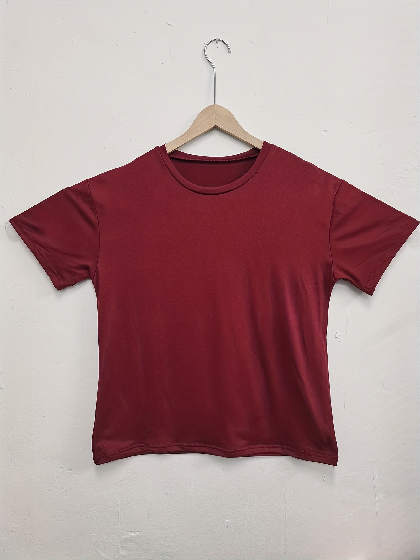 Y2K Retro American Casual Crew պարանոցի վերնաշապիկ, 100% պոլիեսթեր տրիկոտաժե գործվածք, միաձույլ գույն, ուսերի երկարաթև, միջին ձգվող պուլովեր գարուն/ամառ/աշուն.