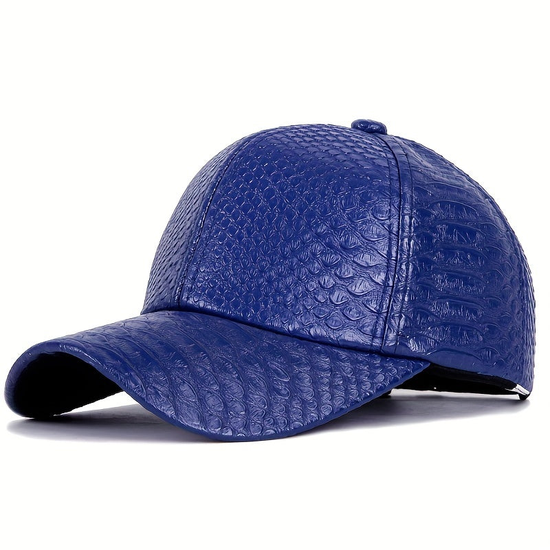 Premium Black Crocodile-Embossed Faux Leather Baseball Cap - Street Style Hip Hop Sun Protection Hat, Lightweight & Hand Washable