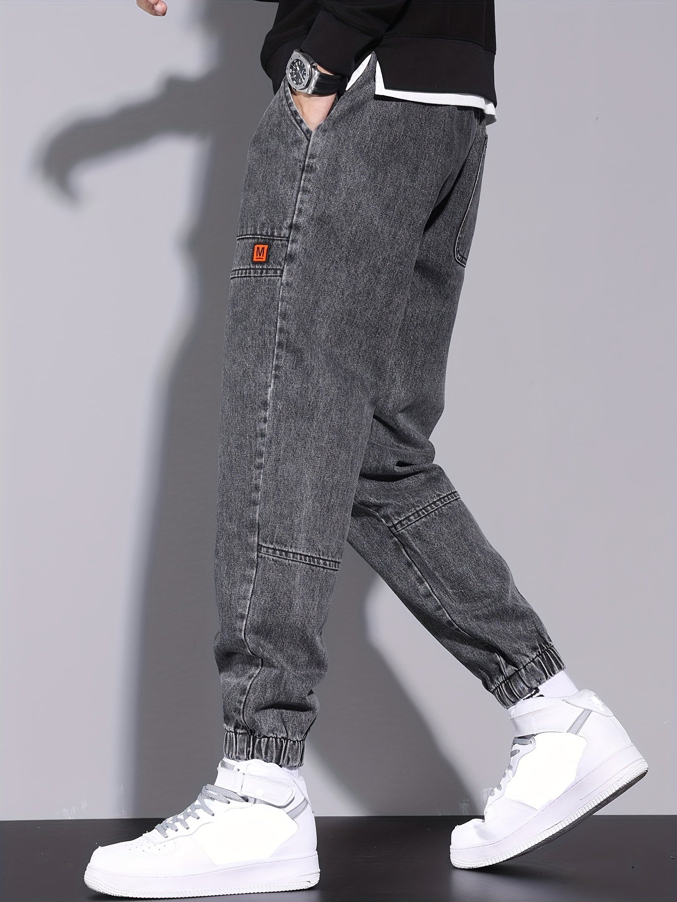 Men's Street Style Harem Jeans - Casual Loose Fit with Elastic Drawstring Waist, Versatile & Stylish for All Seasons